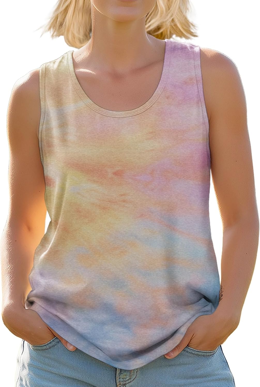 Tank Tops for Women Loose Fit Casual Summer Fashion Trendy Sexy Crewneck Pullover Cropped Sleeveless Tshirts