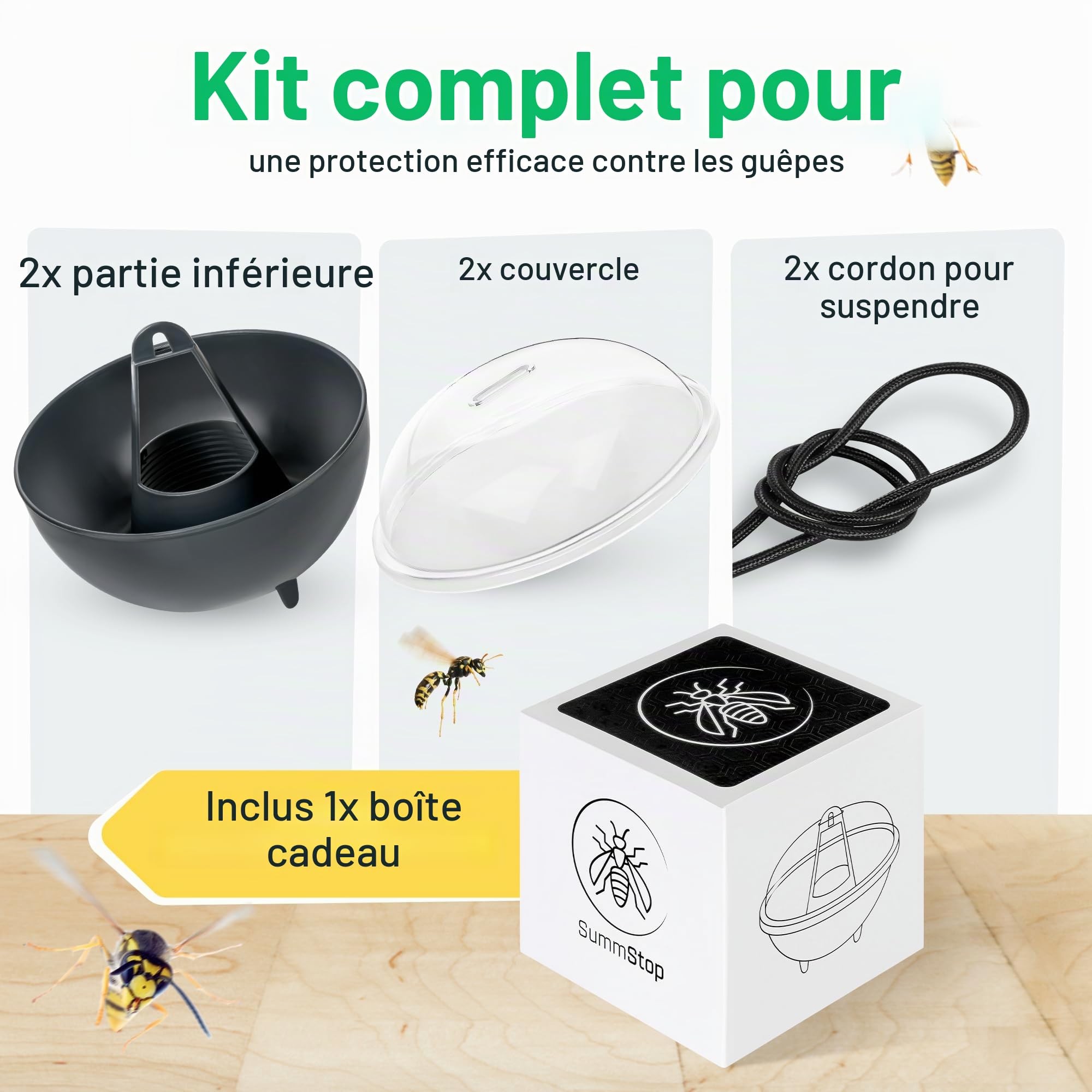 Lot de 2 pièges à guêpes - Piège à insectes efficace pour répulsif contre les guêpes - Extra grand - Piège à guêpes pour l'extérieur - Anti-guêpes - Piège vivant à suspendre - Respectueux de