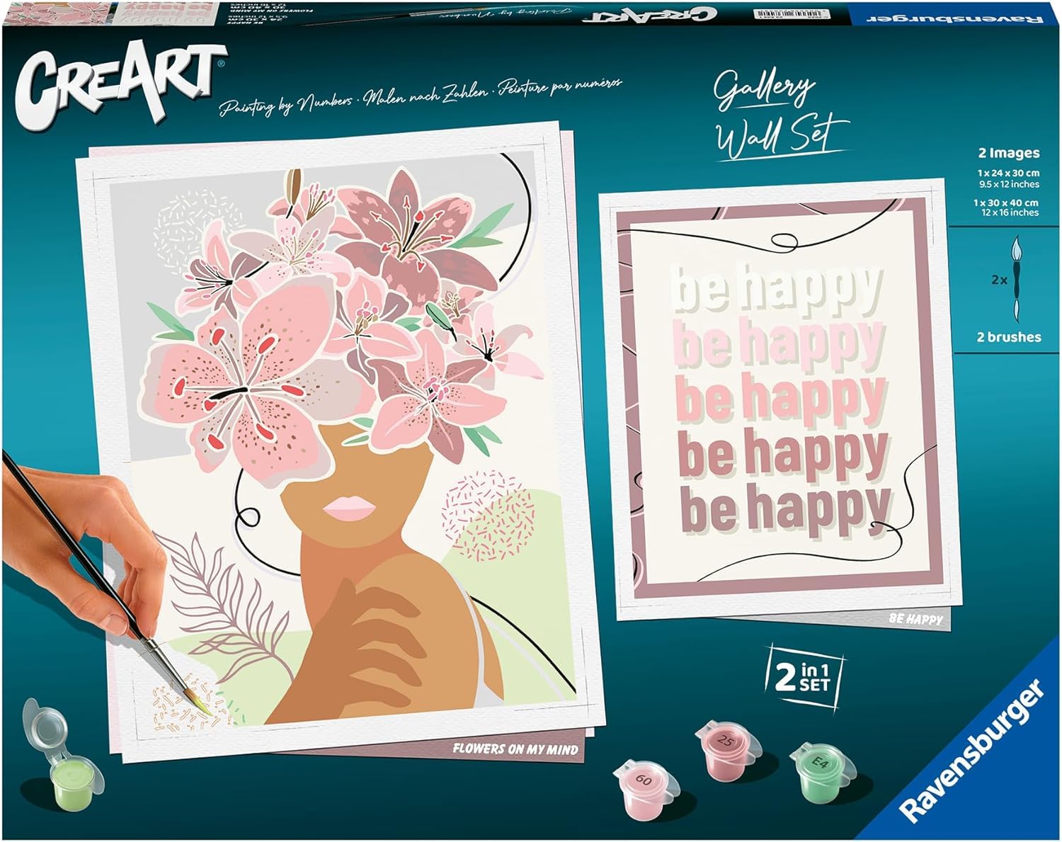 CreArt Gallery Wall Set, Paint by Numbers, Adult Painting Kit, 2 Pre-Printed Boards, Gift Idea for Women or Men, 14+ Years, Amazon Exclusive