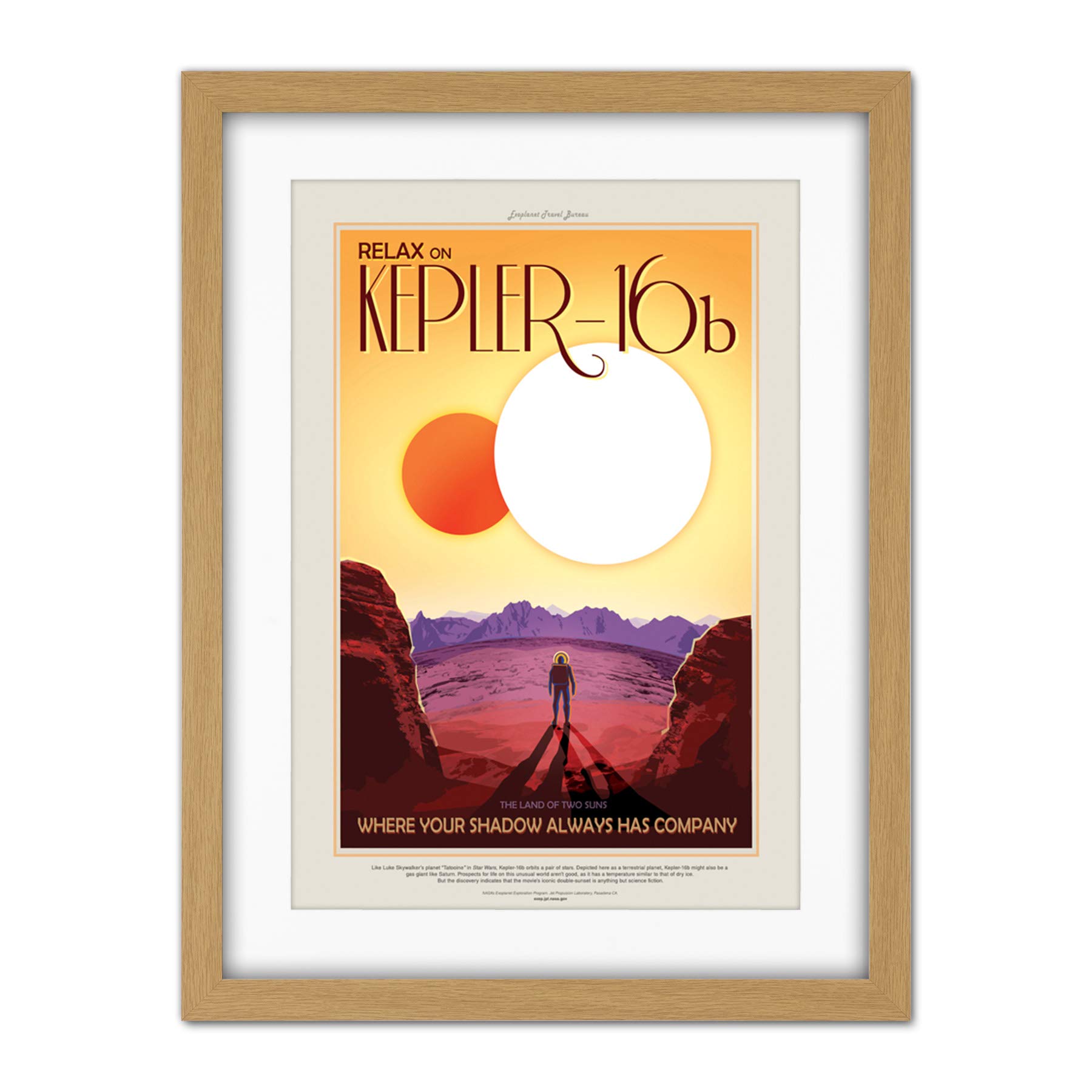Wee Blue Coo Nasa Space Travel Advert Kepler-16B Artwork Framed Wall Art Print 18X24 Inch