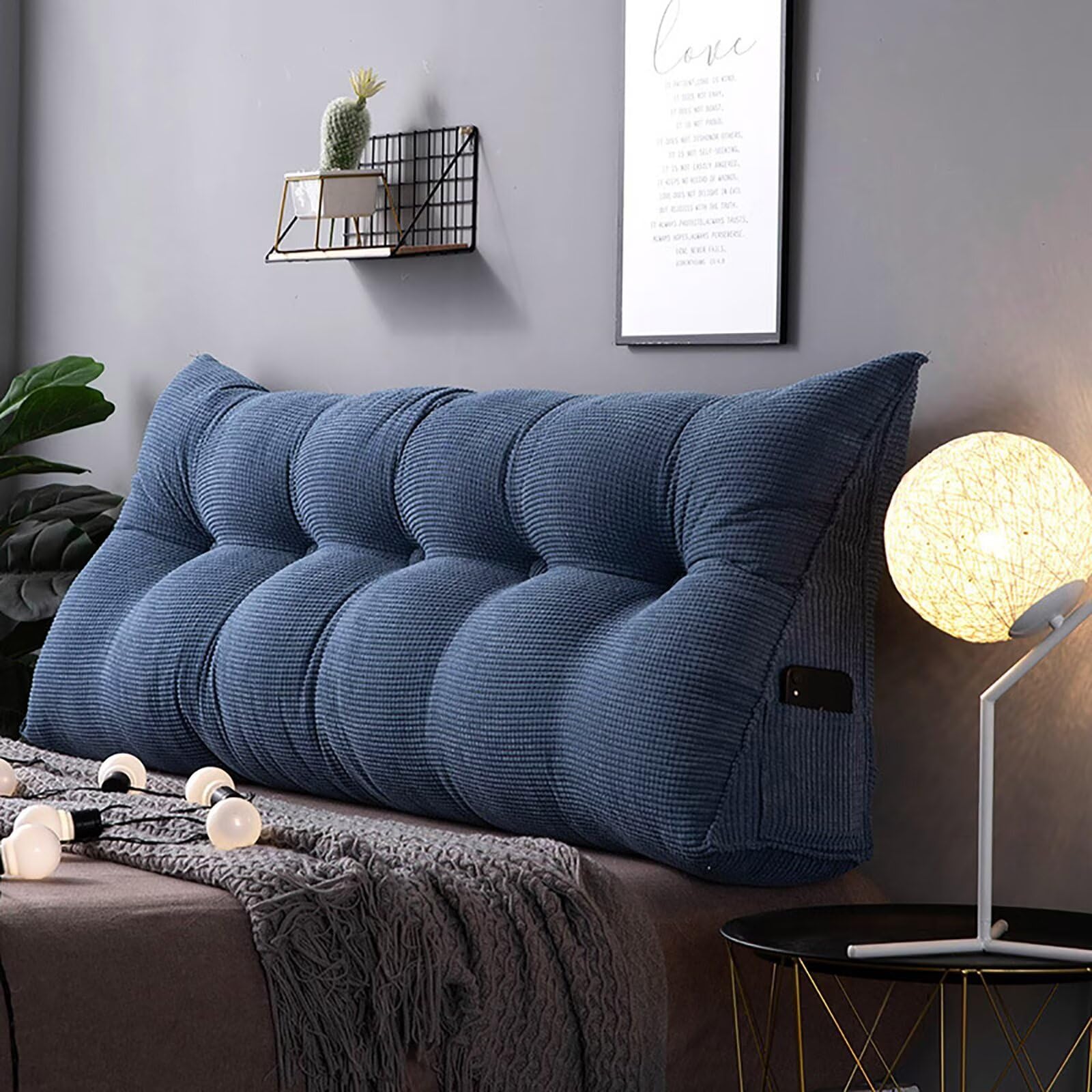 TESICA Large Headboard Wedge Pillow Triangular Bed Rest Reading Pillow Bolster Pillow for Sitting in Bed Backrest Positioning Support Long Pillow for Day Bed Bunk Bed