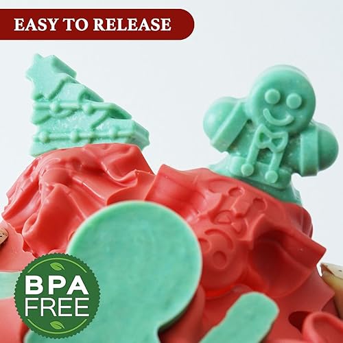 Miniatura 3 de HKNMTT Moldes de silicona para chocolate de Navidad, 2 moldes para hornear caramelos, bastón de copo de nieve 3D, muñeco de nieve, árbol de Navidad,