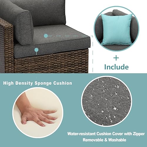 Miniatura 3 de COSIEST Muebles de exterior para todo tipo de clima, silla individual de mimbre marrón mottlewood con cojines gruesos grises cálidos, almohada con