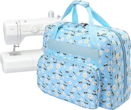 Sewing Machine Carrying Case, Universal Tote Storage Bag with Pocket & Handle, Yarn Storage Knitting Bag, Blue Bee, 43x32x21cm