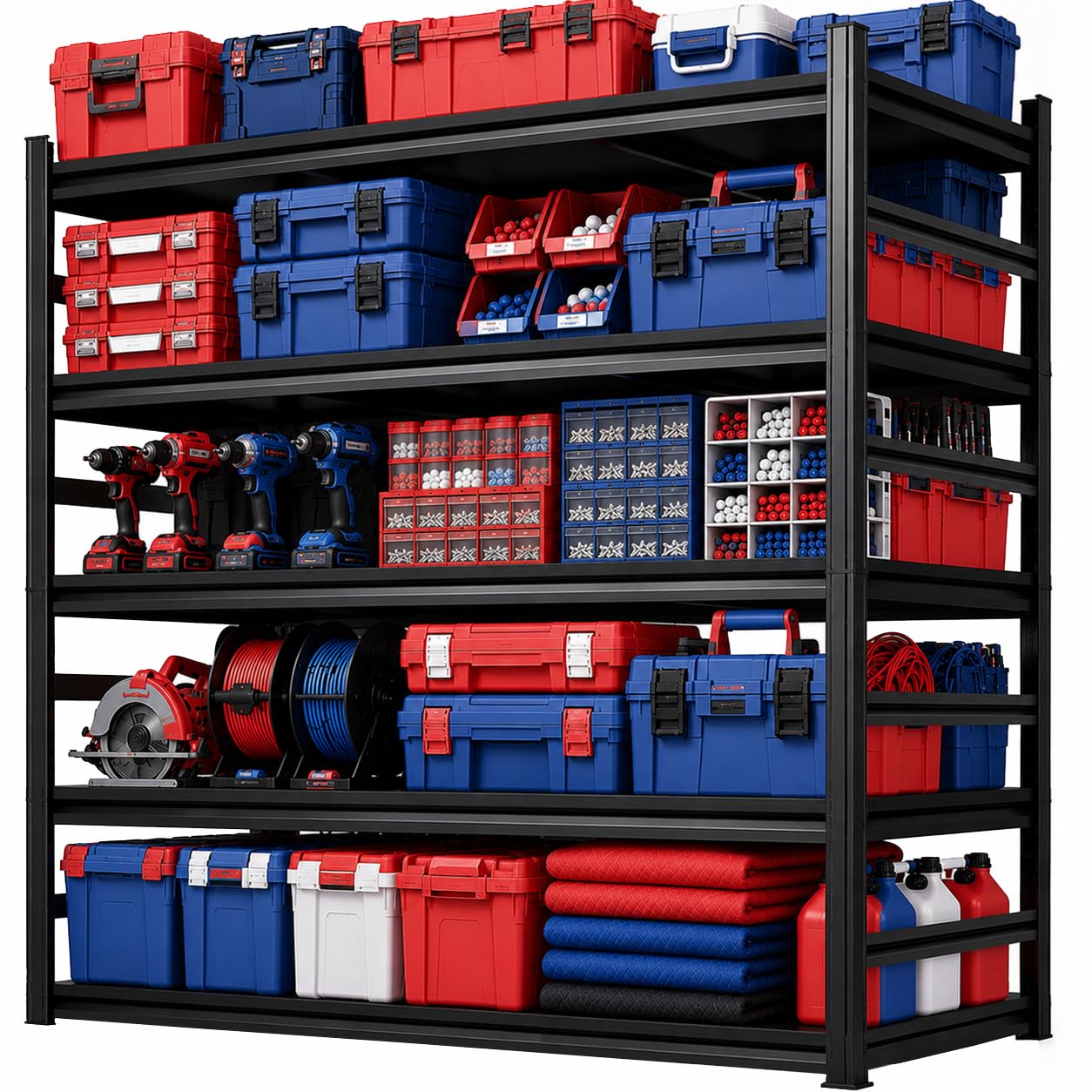 72" H x 40" W Garage Shelving, Heavy Duty Garage Storage Shelves, 3000 lbs Adjustable Standing Shelf Units, for Warehouse,Basement, Kitchen, Living Room, Laundry, Double-Layer Columns (5-Tier) — image 1