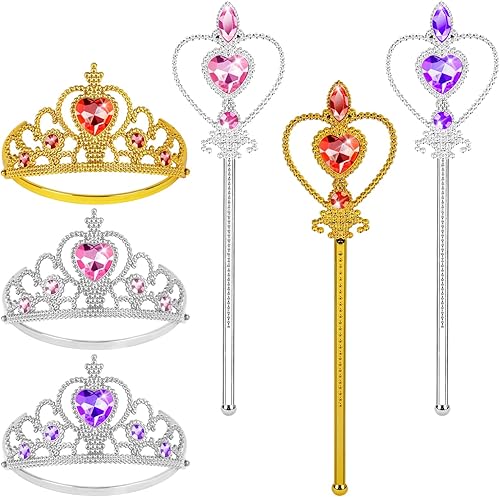 Miniatura 11 de Vicloon Princess Dress Up Accessories, 2PCS Princess Crown and Wands for Little Girls, Jewelry Toy Gifts Set Christmas Azul,Azul, rosa