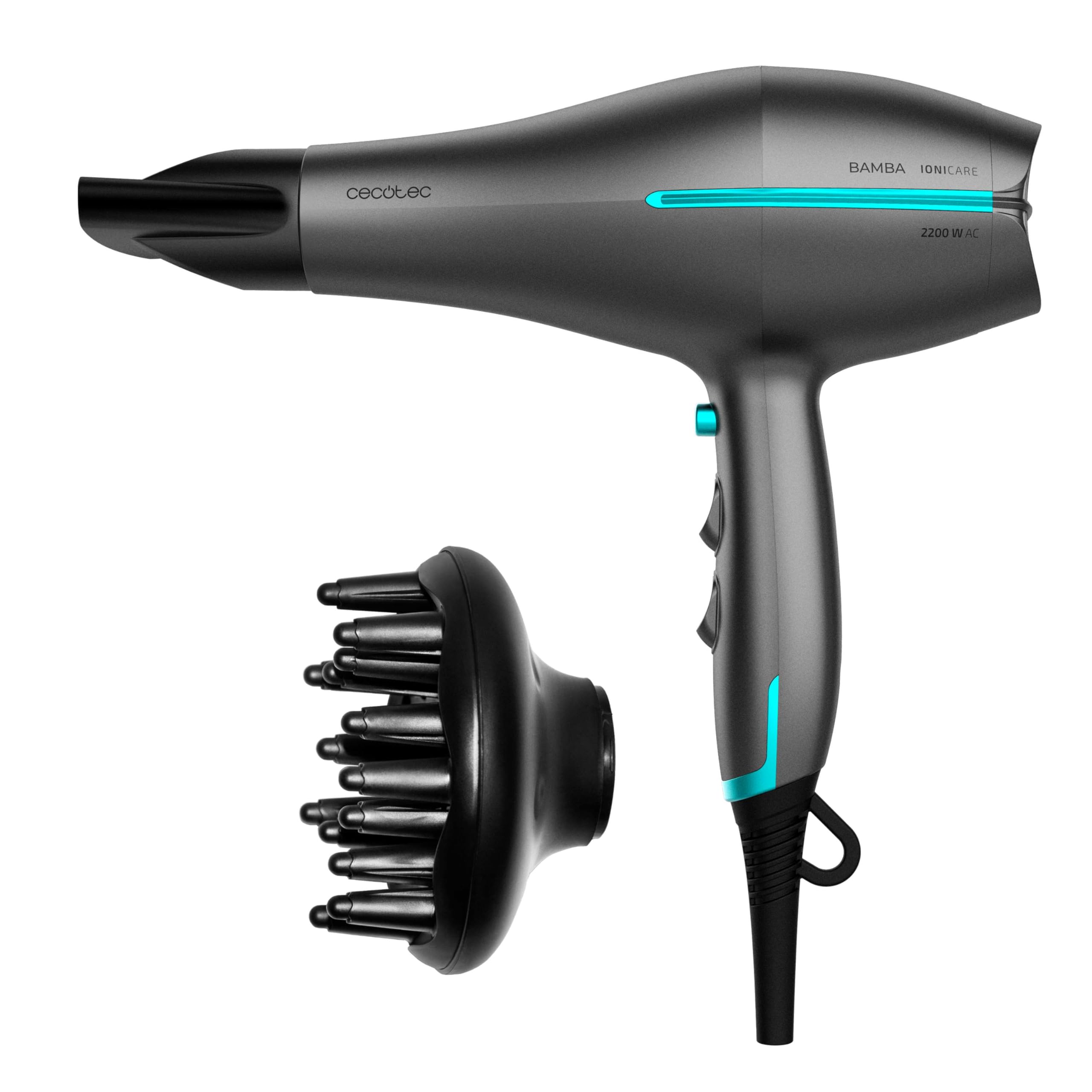 Cecotec Secador de Pelo Iónico Bamba IoniCare 5200 Aura Black. 2300W, Concentrador y Difusor, Cabello Sin Encrespamiento, Motor DC, Ion Real, Gran Caudal de Aire, 2 Velocidades y 3 Temperaturas — view 10
