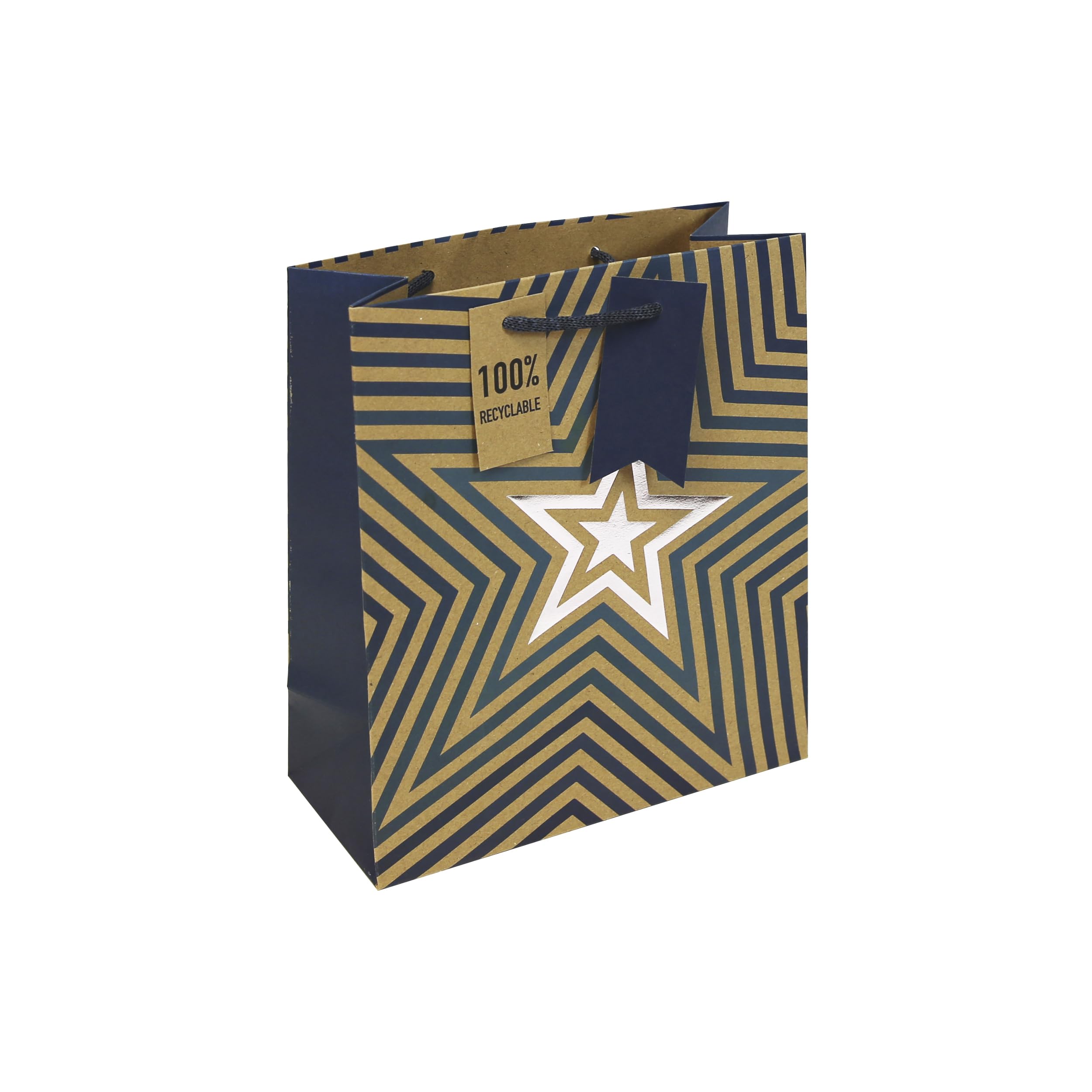 Eurowrap Brown Kraft Blue Stars Medium Gift Bag β Recyclable Paper Bag with Rope Handle β Eco-Friendly Gift Wrap for Fatherβs Day or Birthday