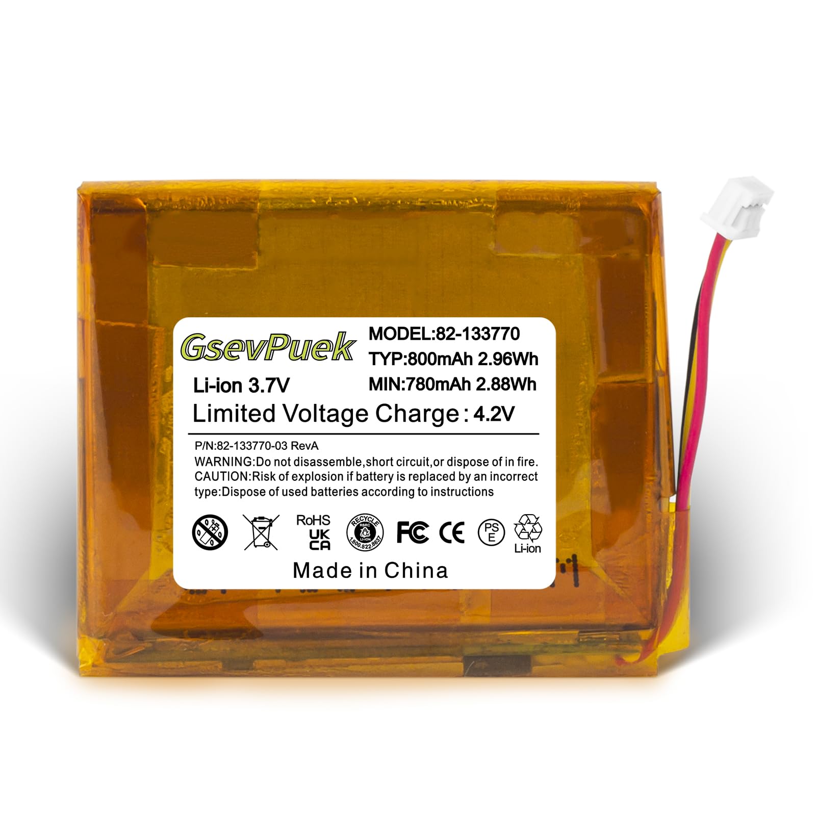 GsevPuek Replacement Battery for Zebra CS3070,CS3300 Barcode Scanner.PartNO,82-133770-03,82-133770-01,800mAh,Li-ion.