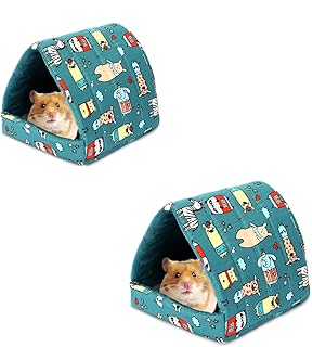 2 Stück Kleintier-Kuschelhöhle, 19x19x6 cm, Waschbar, Türkis mit Tiermuster, Gemütliches Haus für Hamster und Meerschweinchen product image