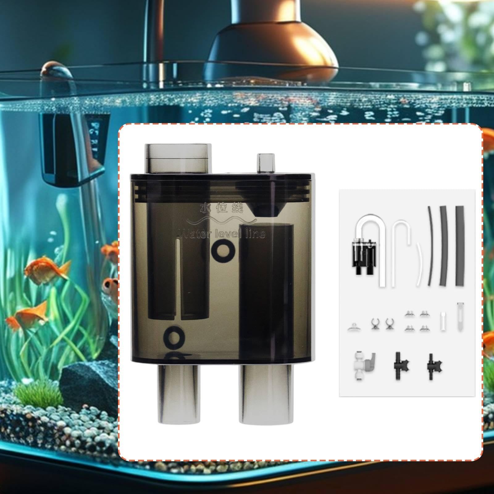 Aquarium Überlaufbox Set, Kompakte Siphon Überlaufbox mit Einstellbarem Wasserstand, Aquariumzubehör Aus PP Material, Ade, Schwarz