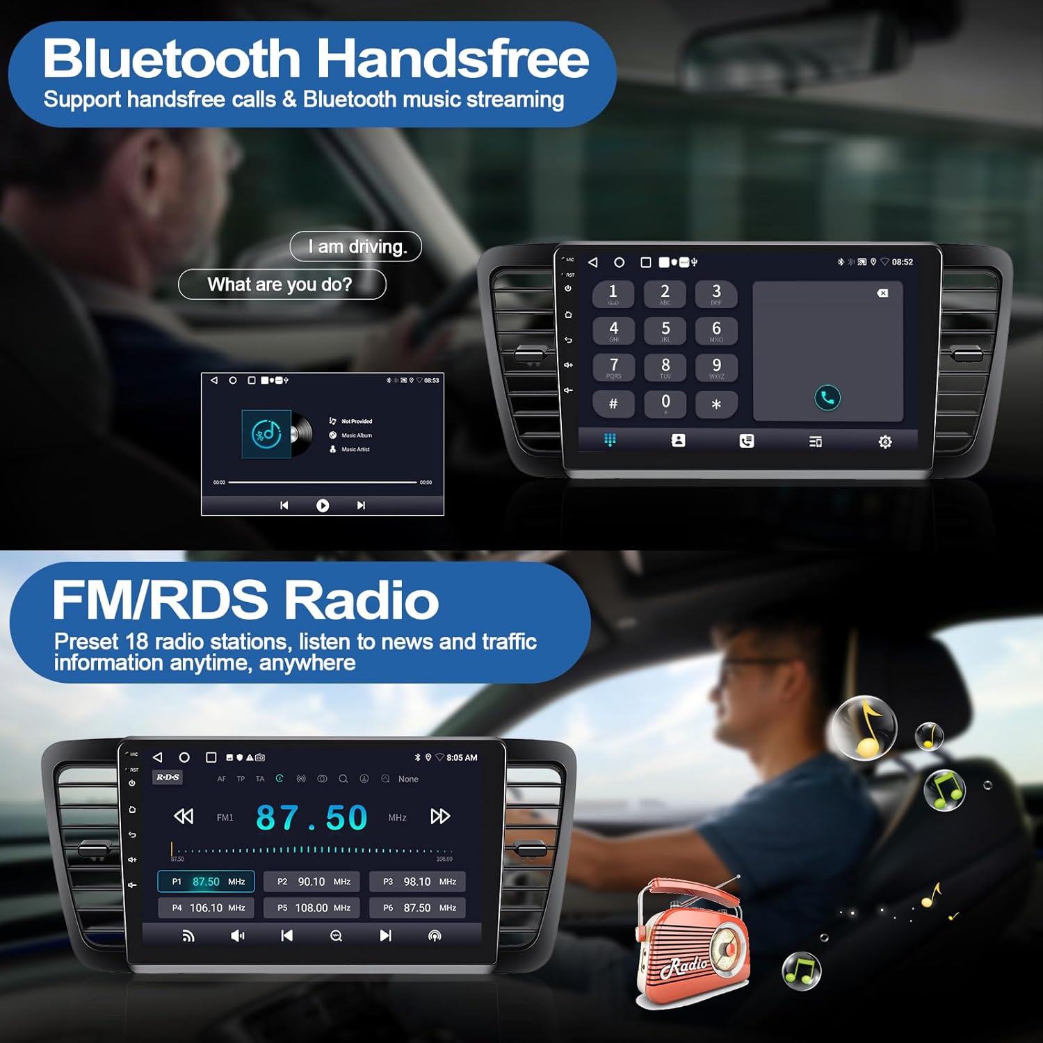 2G+64G Car Radio for Subaru Outback Legacy 2005-2009 with Wireless CarPlay Android Auto, Android 13 Head Unit, 9" Touch Screen Car Stereo with Bluetooth FM WiFi GPS Navigation HD Backup Camera