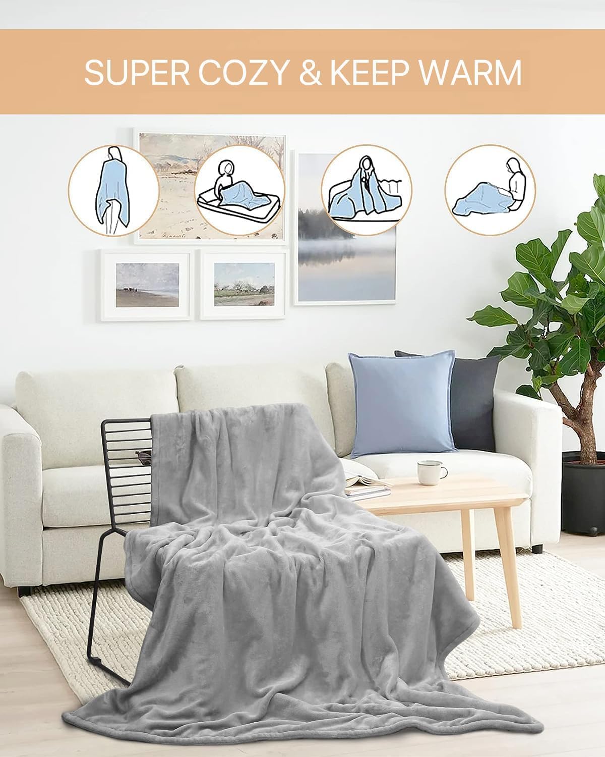 ALLJOY Coperta Termica XXL, Coperta Elettrica con Spegnimento Automatico, in Peluche, 200 x 180cm Extra Grande, Coperta Riscaldante Lavabile, 6 Livelli di Calore e 90 Mins del Timer