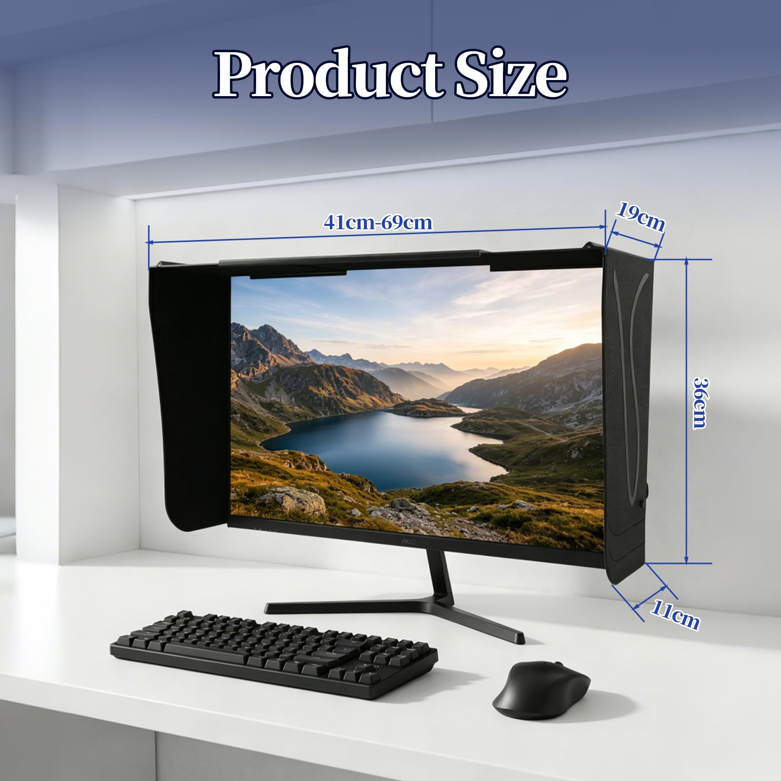 Parasole per Monitor del Computer, 41-69cm Regolabile Parasole per Privacy | Riduce l'inquinamento luminoso, regolabile da 41 a 69 cm, maggiore privacy e ombreggiatura, velluto nero opaco assorbono