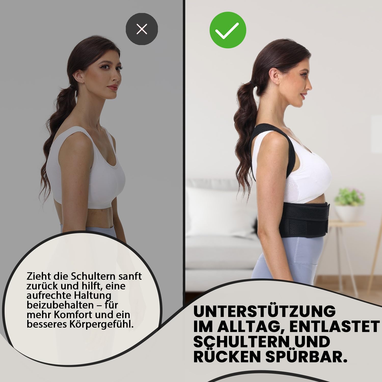 Haltungskorrektur Damen Herren Rückenstützgürtel Haltung Korrektur Gurt Back Posture Corrector Verstelbare Haltungstrainer Rückengurt für Schulter Nacken (L) - 2