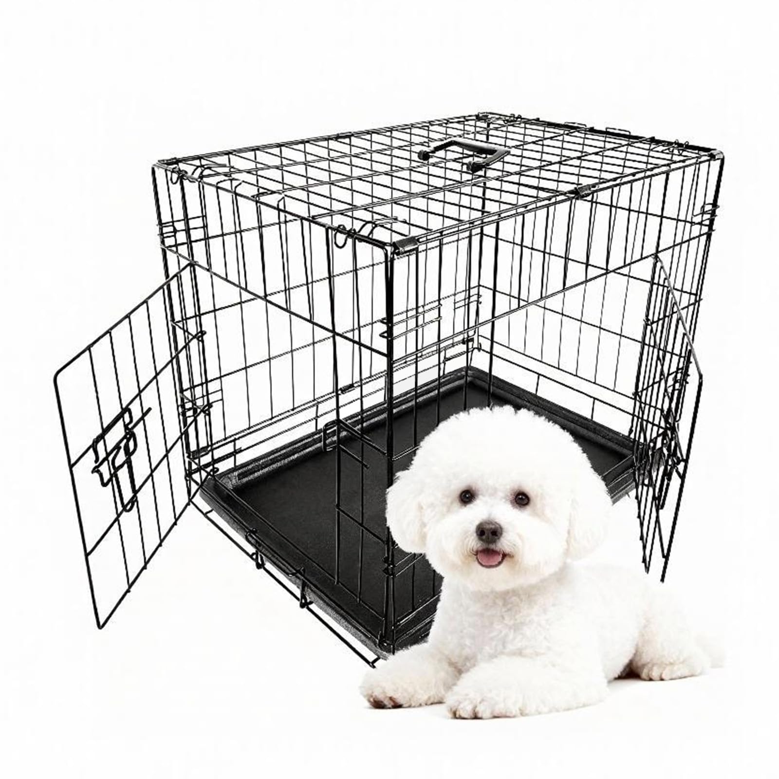 Heavy Duty Dog Crate - Foldable Metal Dog Cage with 2 Doors (Front & Side), Chew-Proof Tray, Carrier Handle | Secure Puppy Training Crate, Travel & Home Use (30inch-75cm L x 46cm W x 52cm H)
