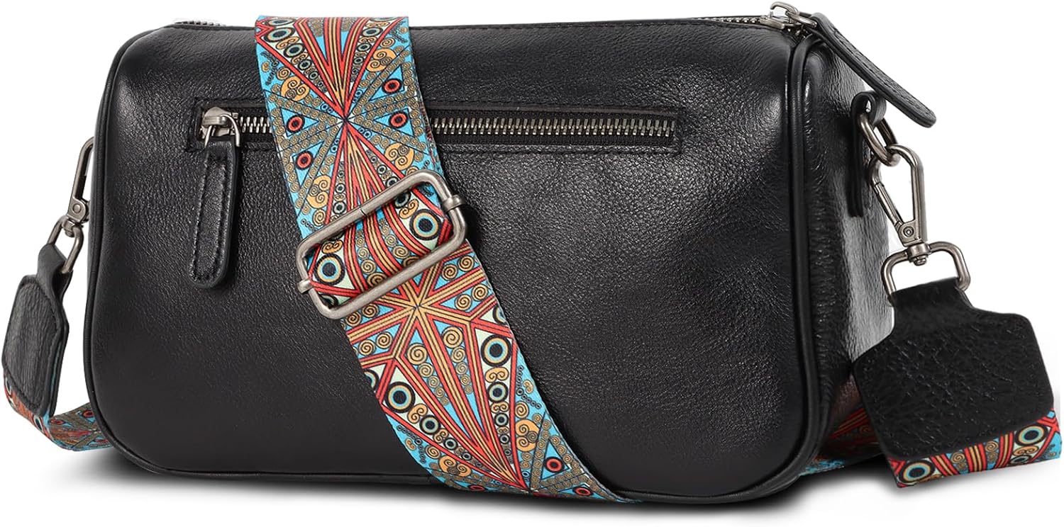 Dksongr Genuine Leather crossbody bag for Women-Leather purse Shoulder Handbag with Bohemian wide strap
