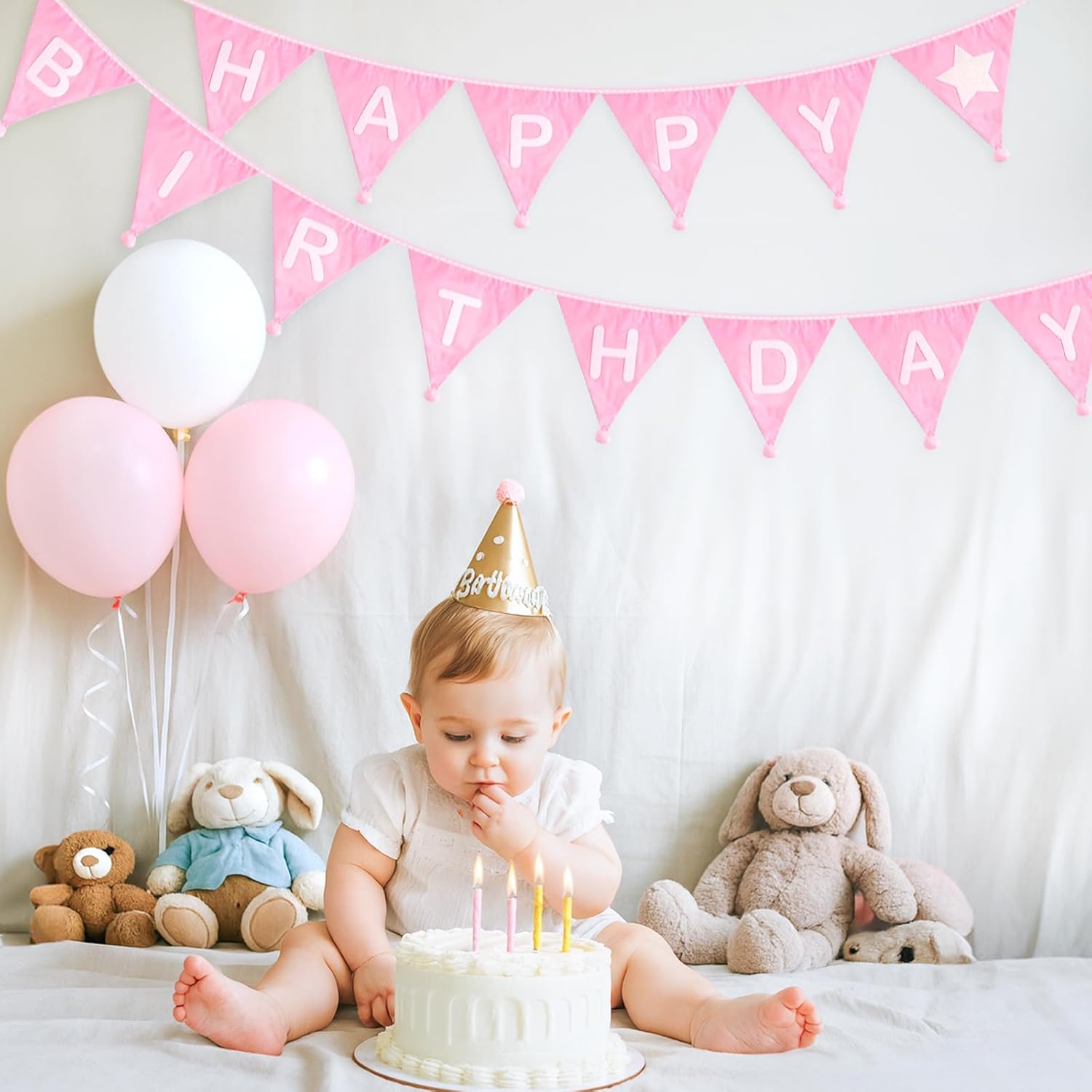 Pink One High Chair Banner and Happy Birthday Banner