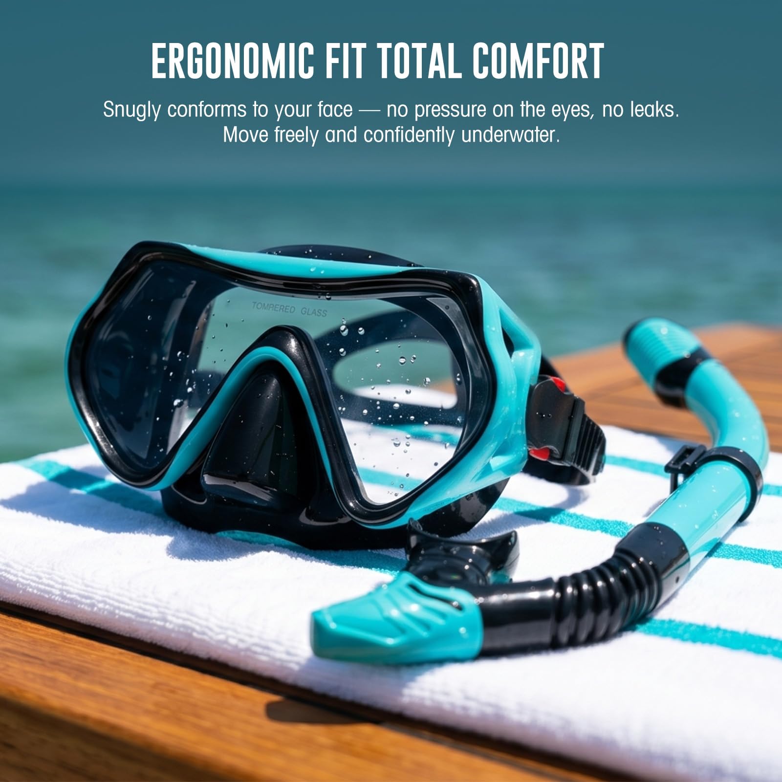 Schnorchelset Erwachsene mit Taucherbrille und Dry Schnorchel, Tauchmaske aus Gehärtetem Glas, Anti-Fog Anti-Leck, für Schwimmen/Schnorcheln/Tauchen