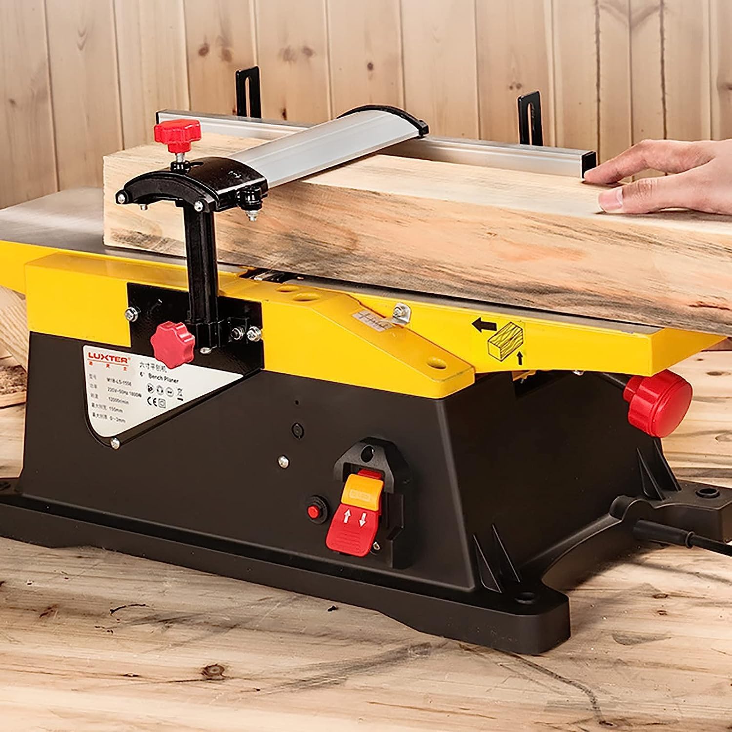 6 inch Electric Wood Planer,1800W Heavy Duty Benchtop Planer Precise Cutterhead 12000rpm,Large Aluminum Work Table for Woodworking