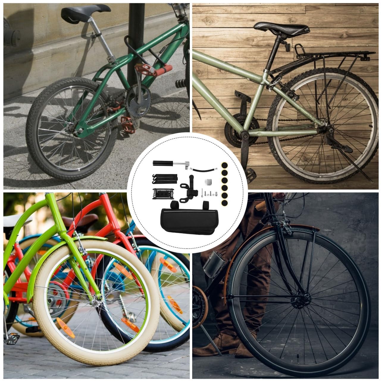 TOYANDONA Kit De Reparación Bicicleta Portátil y Minibomba Herramientas Neumáticos Ciclismo