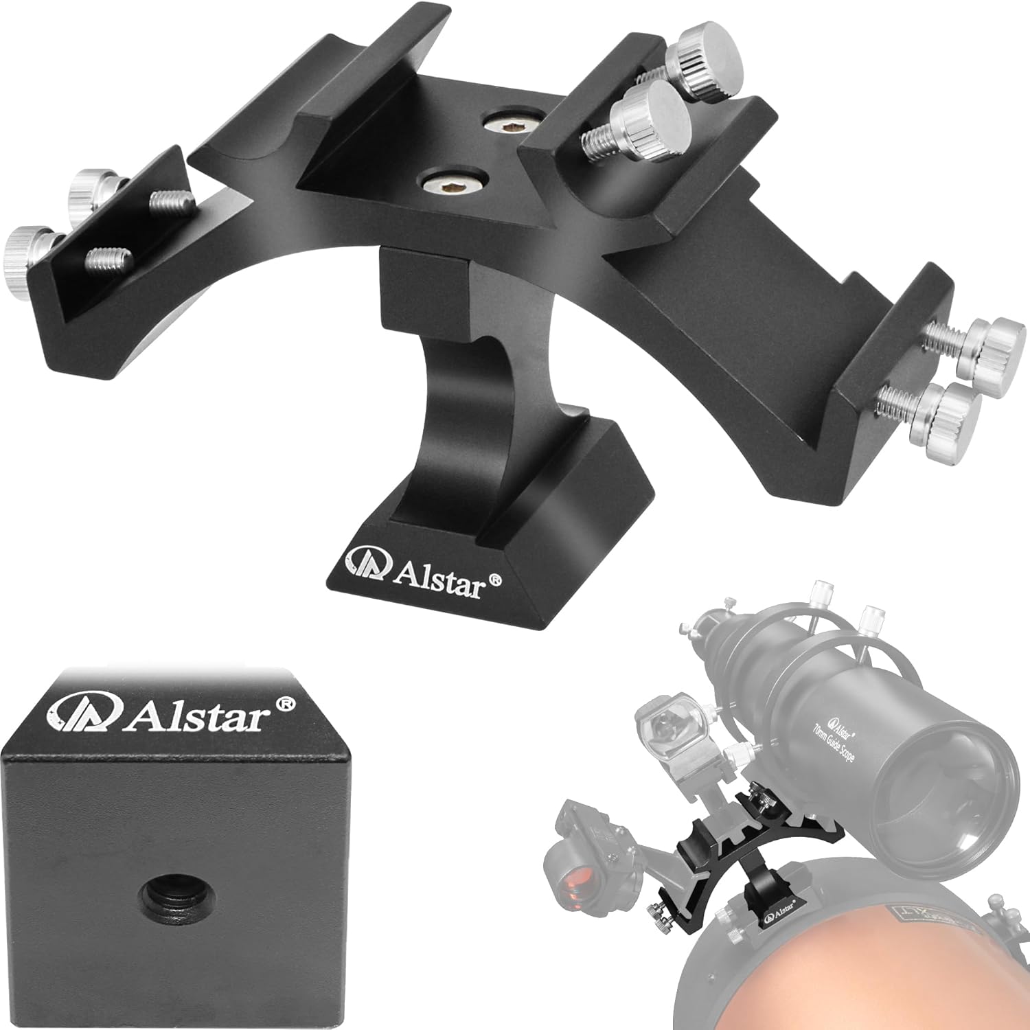 Alstar Triple Telescope Finder Scope Holder - Aluminum Tri Multi Finder Scope Mount Telescope Accessory - Install Three Detectors with Just One Bracket - Quick Slide Shoe Design