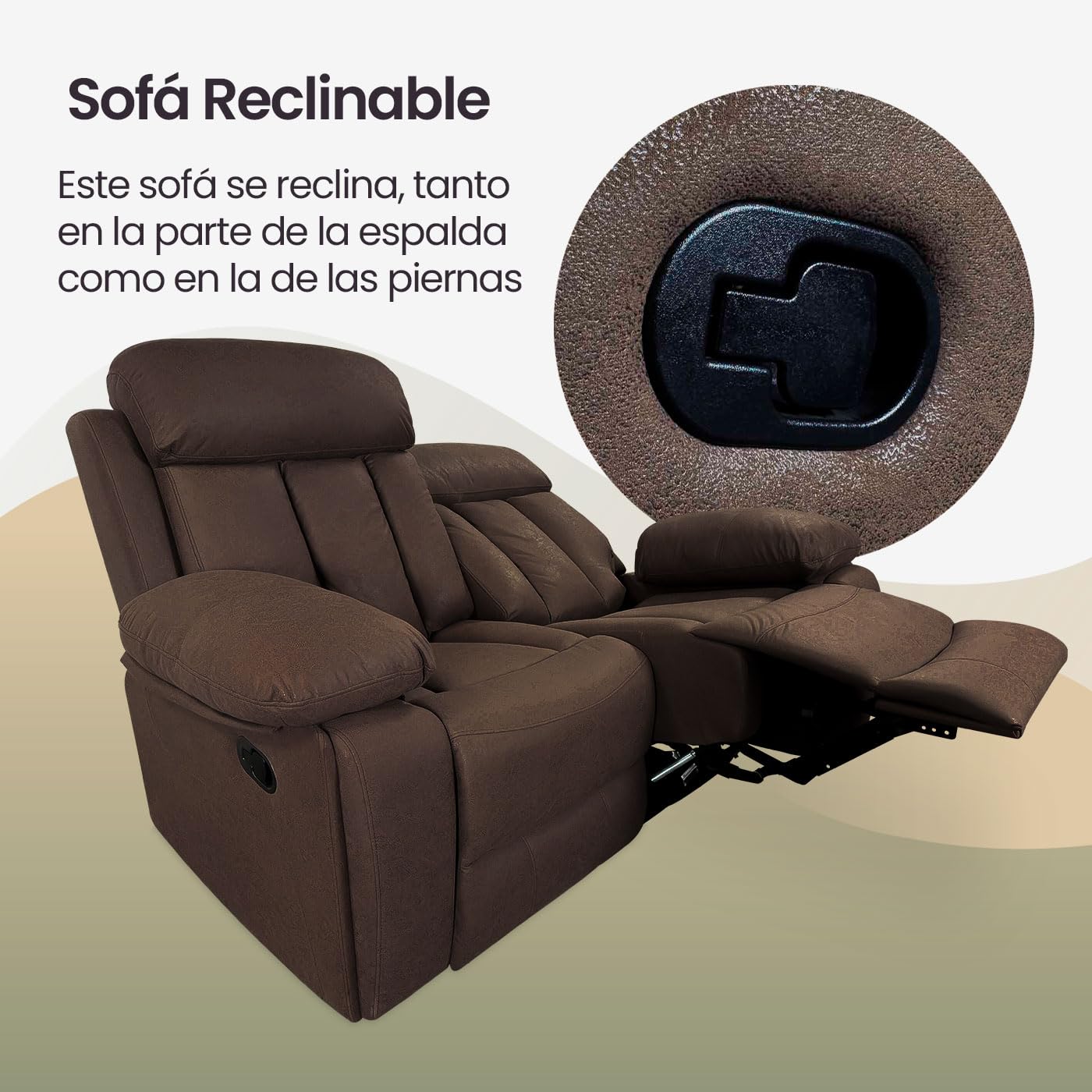 Homey - Sofá de 2 Plazas con Función Relax, Modelo Havana con Reclinación Manual de Respaldo y Resposapiés, Medidas: 152 cm (Ancho) x 103,5 cm (Alto) x 93 cm (Fondo), Choco