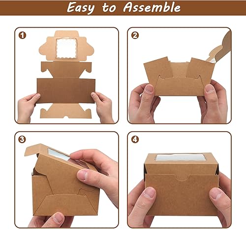 Miniatura 6 de 100 cajas de galletas de 4 x 4 x 2.5 pulgadas cajas de panadería con ventana, cajas de golosinas, cajas de postre, cajas de fresas cubiertas de