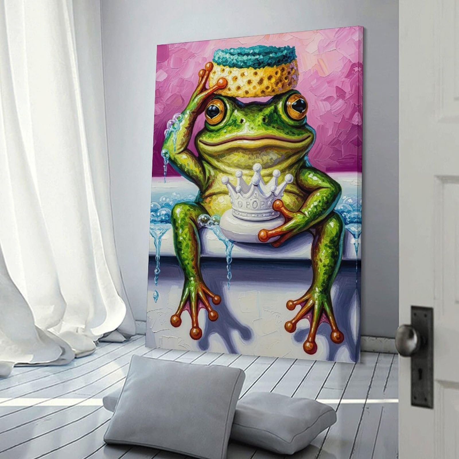 Junmoney Home Decor Wall Art Frog King in A Bathtub, 20x30inch(50x75cm), for Workspace Walls, Study Corners Or Bedrooms, A Smart Decor Choice for Study Walls