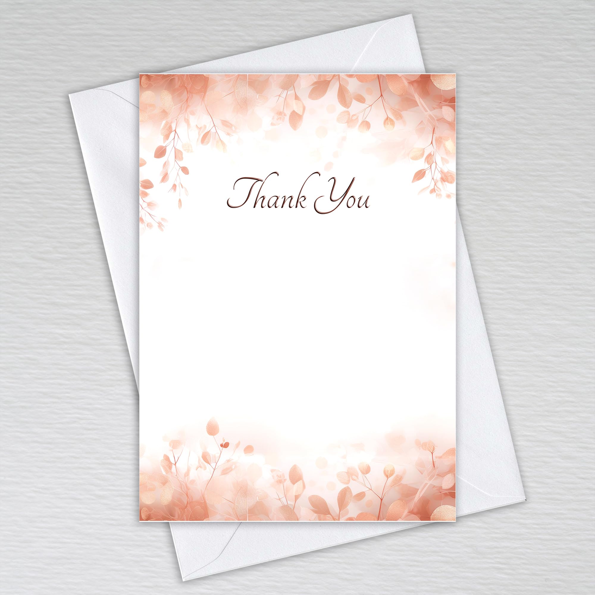 Rose Gold Leaf Thank You Cards with Envelopes / A6 Postcard Style Non-Folded / Elegant Theme with Peach and Blush Pink Tones: Rose Gold Leaves Wedding Thank You Cards (Pack of 20 with Envelopes) — image 1