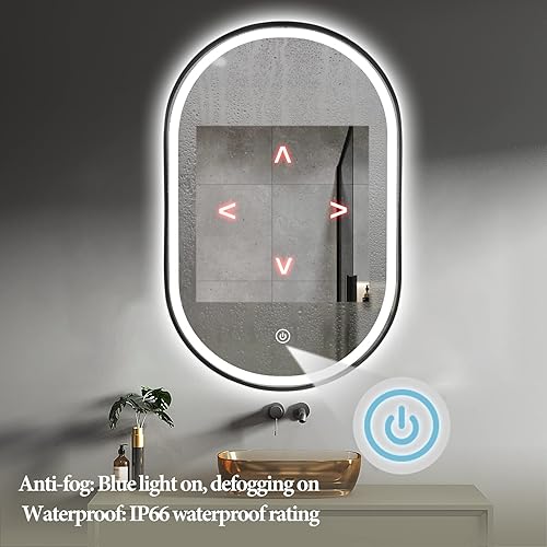 Miniatura 4 de Niccy Espejo de baño ovalado LED con regulación continua, espejo de tocador con luz LED de 20 x 32 pulgadas para baño, espejo LED de tocador montado