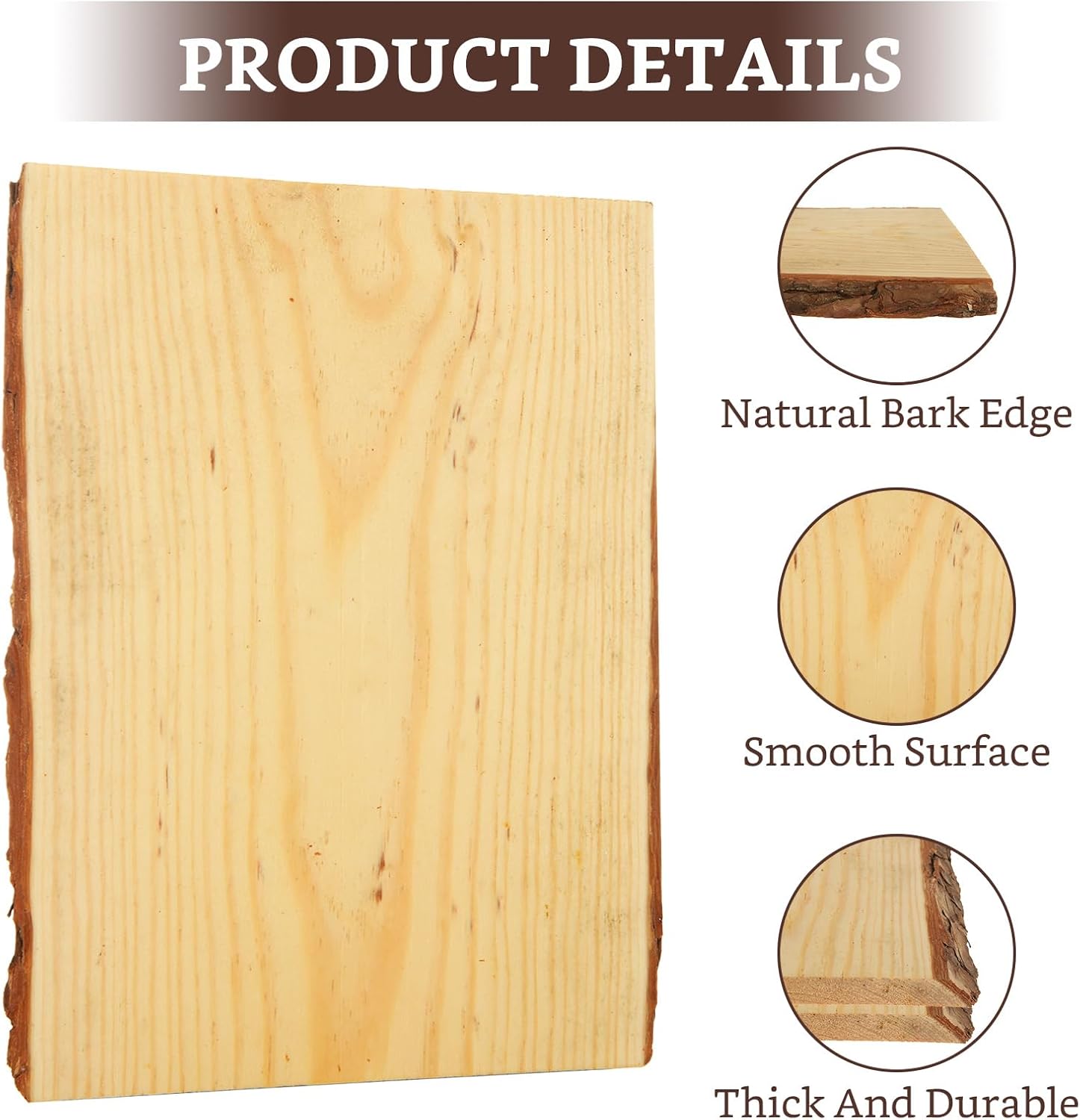 WOPPLXY 6 Pcs Rectangle Wood Planks with Bark, 7" Wide x 11" Long Live Edge Wood Slab, 0.6 Inch Thick Natural Wood Planks for Woods Burning, Home Décor and Rustic Weddings