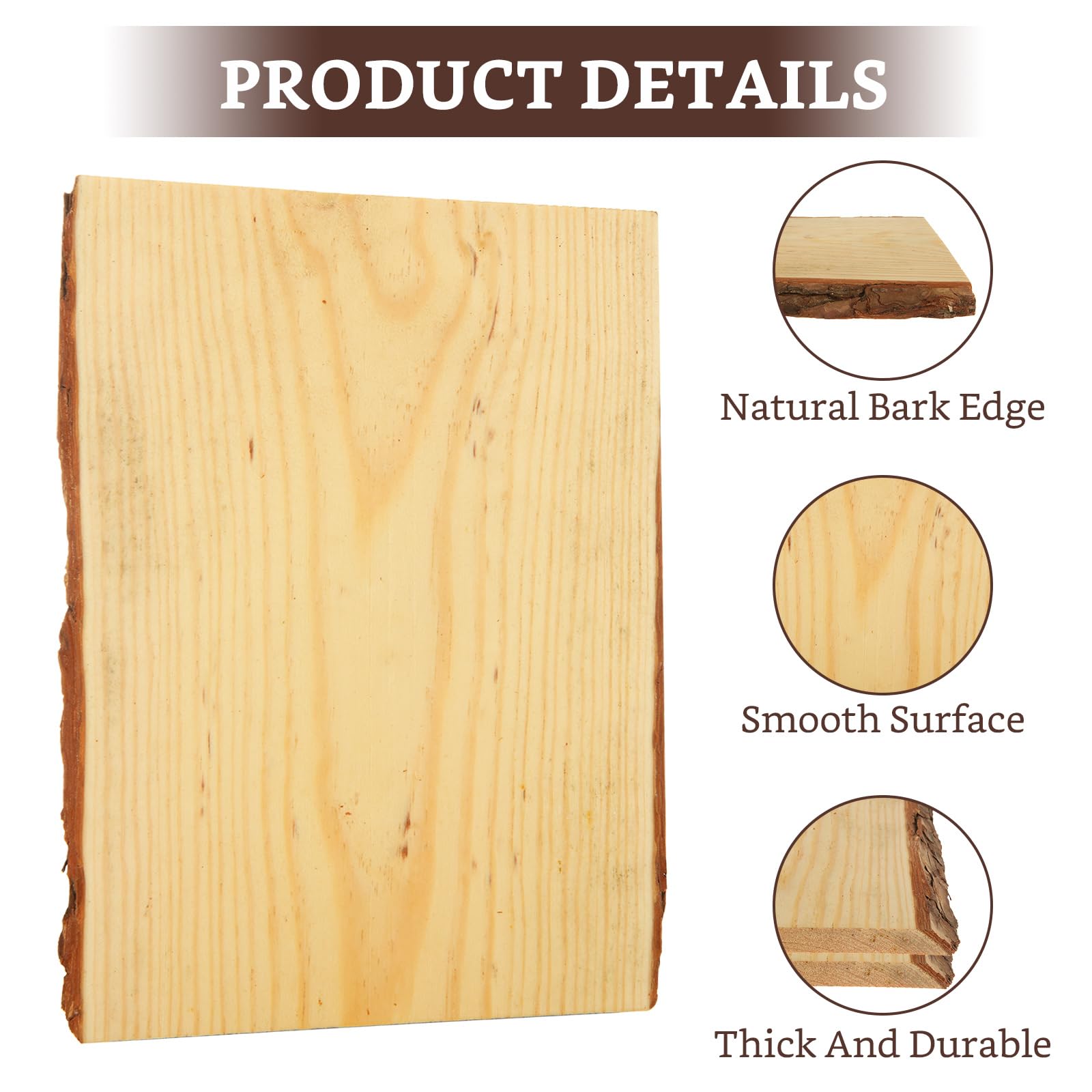 WOPPLXY 6 tavole di legno rettangolari con corteccia, 17,8 cm di larghezza x 27,9 cm di lunghezza, tavole di legno naturale spesse 1,5 cm, per bruciare il legno, decorazioni per la casa e matrimoni