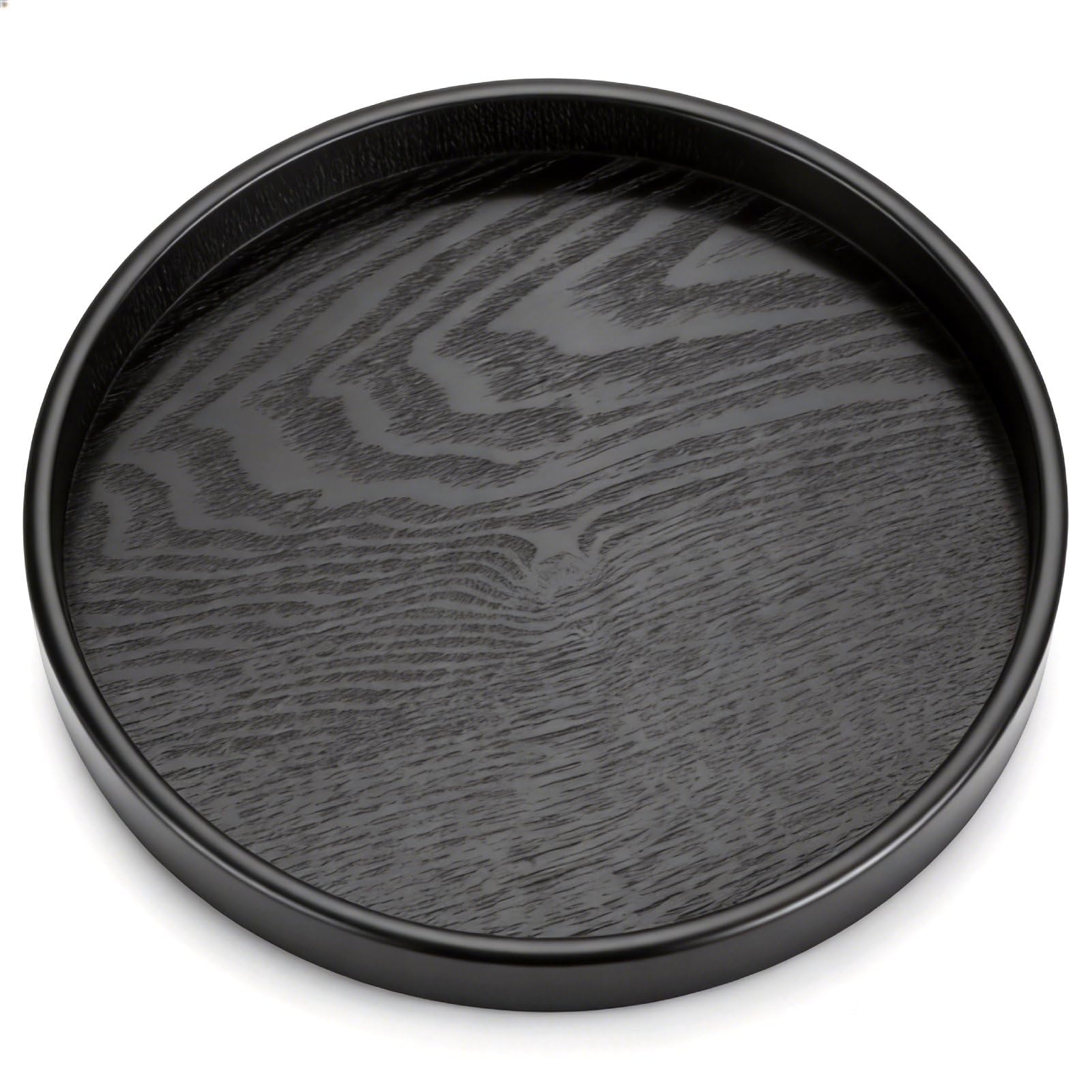Black Round Tray,24cm 9.45inch Single Round Bar Tray Wooden Coffee Snack Food Meals Transfer Tea Coffee Snack Food Meals Serving Plate for Table Dishes Fruits Breakfast Restaurant Hotel