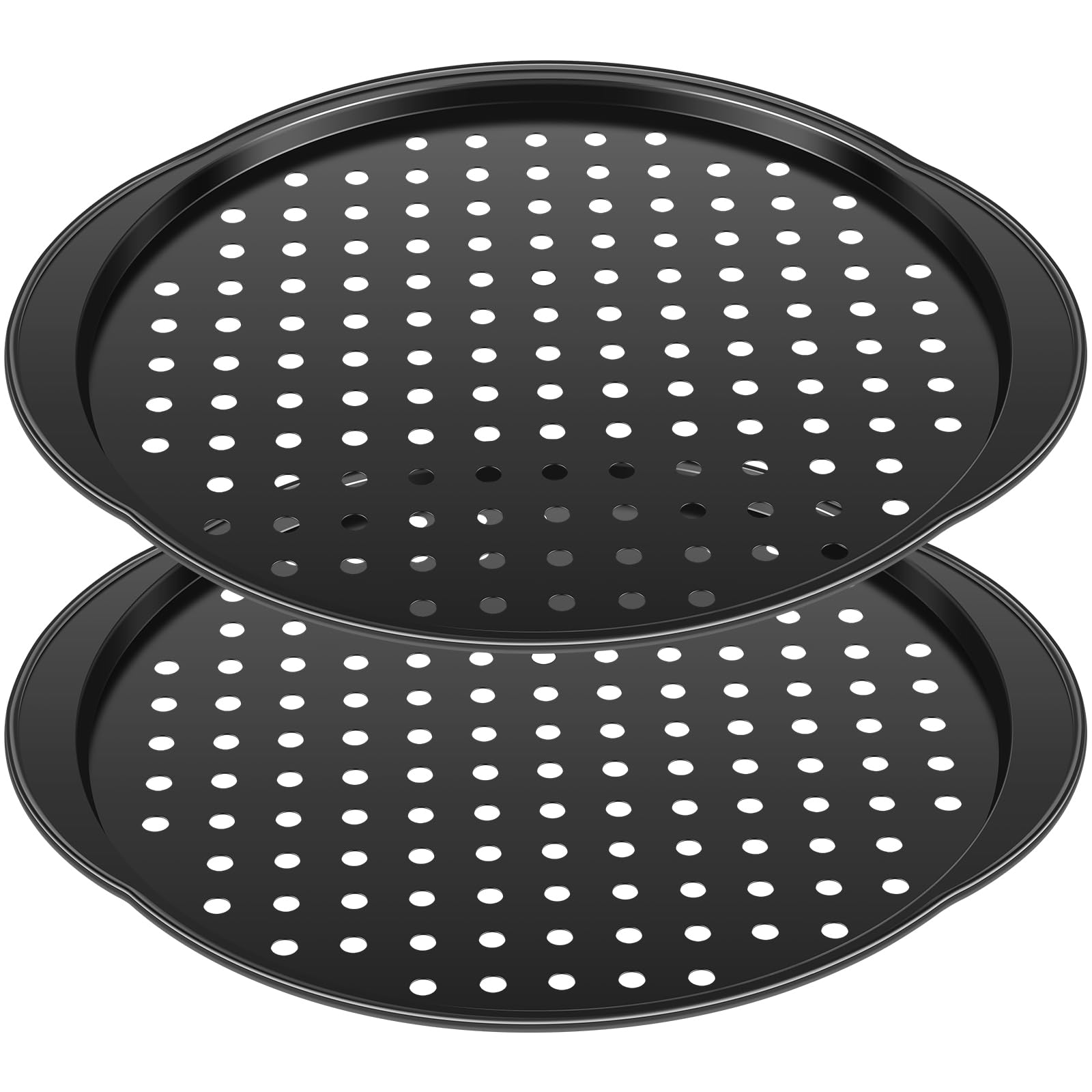 HSHGZSR 2Pcs Pizza Trays, NonStick Baking Trays, 14 Inches Pizza Pans, Carbon Steel Pizza Trays, Dishwasher Safe for Serving with Holes and Handles for Microwave Oven Freezer Fridge Kitchen Home