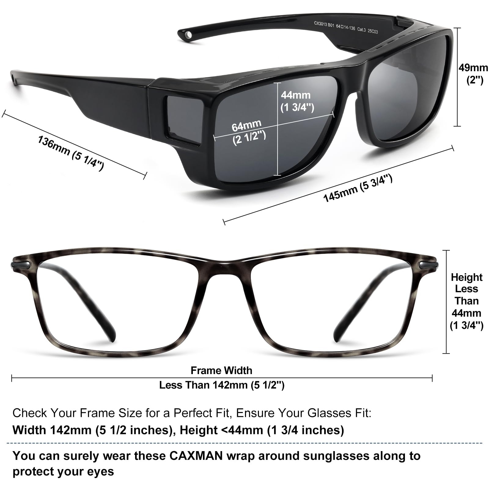 CAXMAN Gafas de sol polarizadas envolventes con protectores de ventana lateral para una protección completa