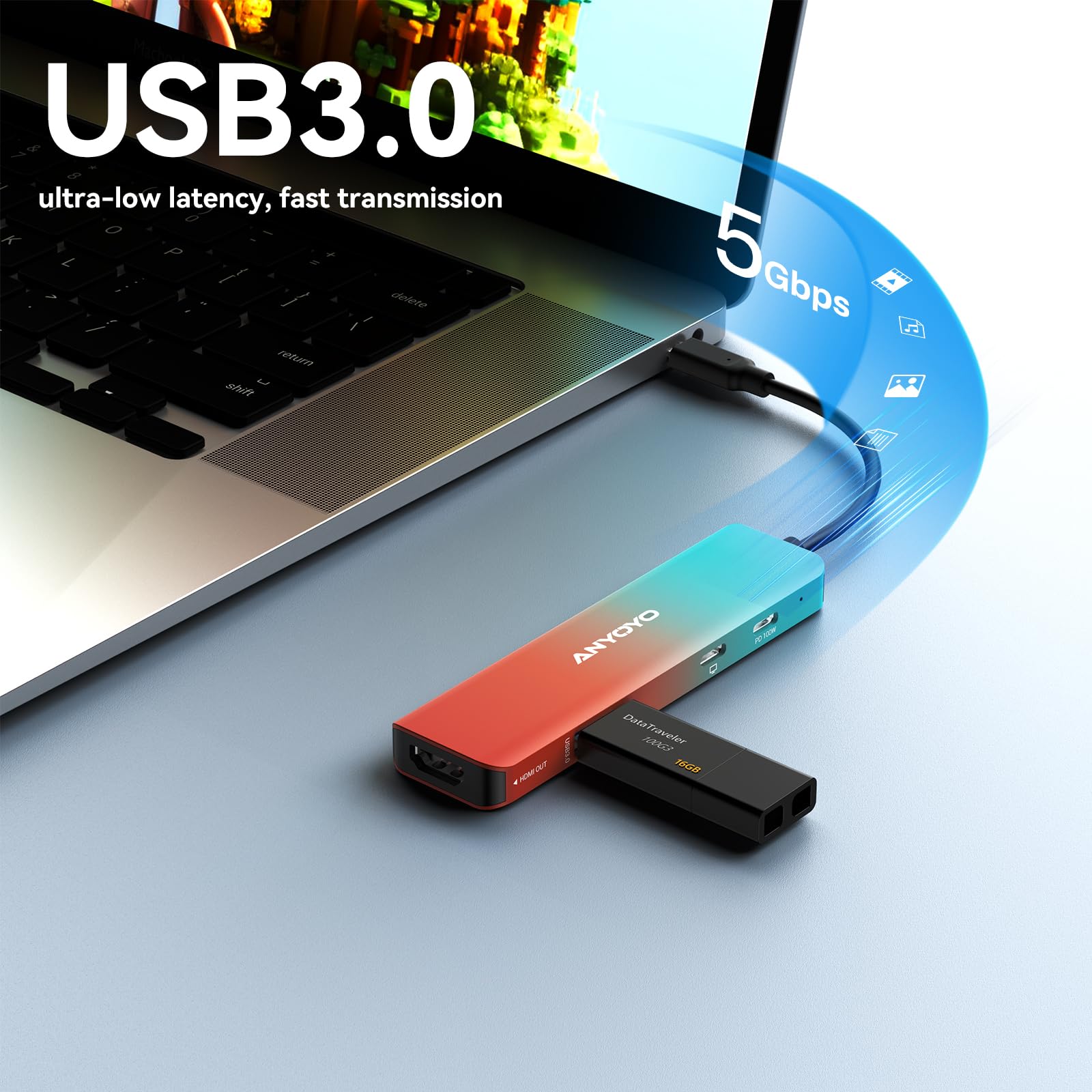 ANYOYO Karta przechwytywania USB 3.0 1080p 60 kl./s, wejście 4K30 rejestrator wideo do przesyłania strumieniowego i gier, funkcja Plug & Play, przechwytywanie HDMI do Switch/PS5/Quest 3/Mac/PC