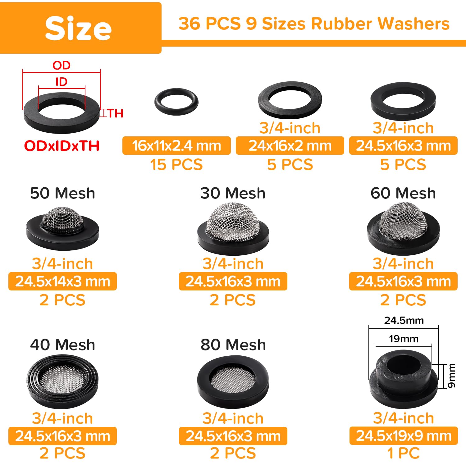 Lyeteung 36 PCS 3/4 Inch Hose Washers and Filter Mesh Washer Kit, Mesh Rubber Washers, Seal O Ring Gasket - Image 2