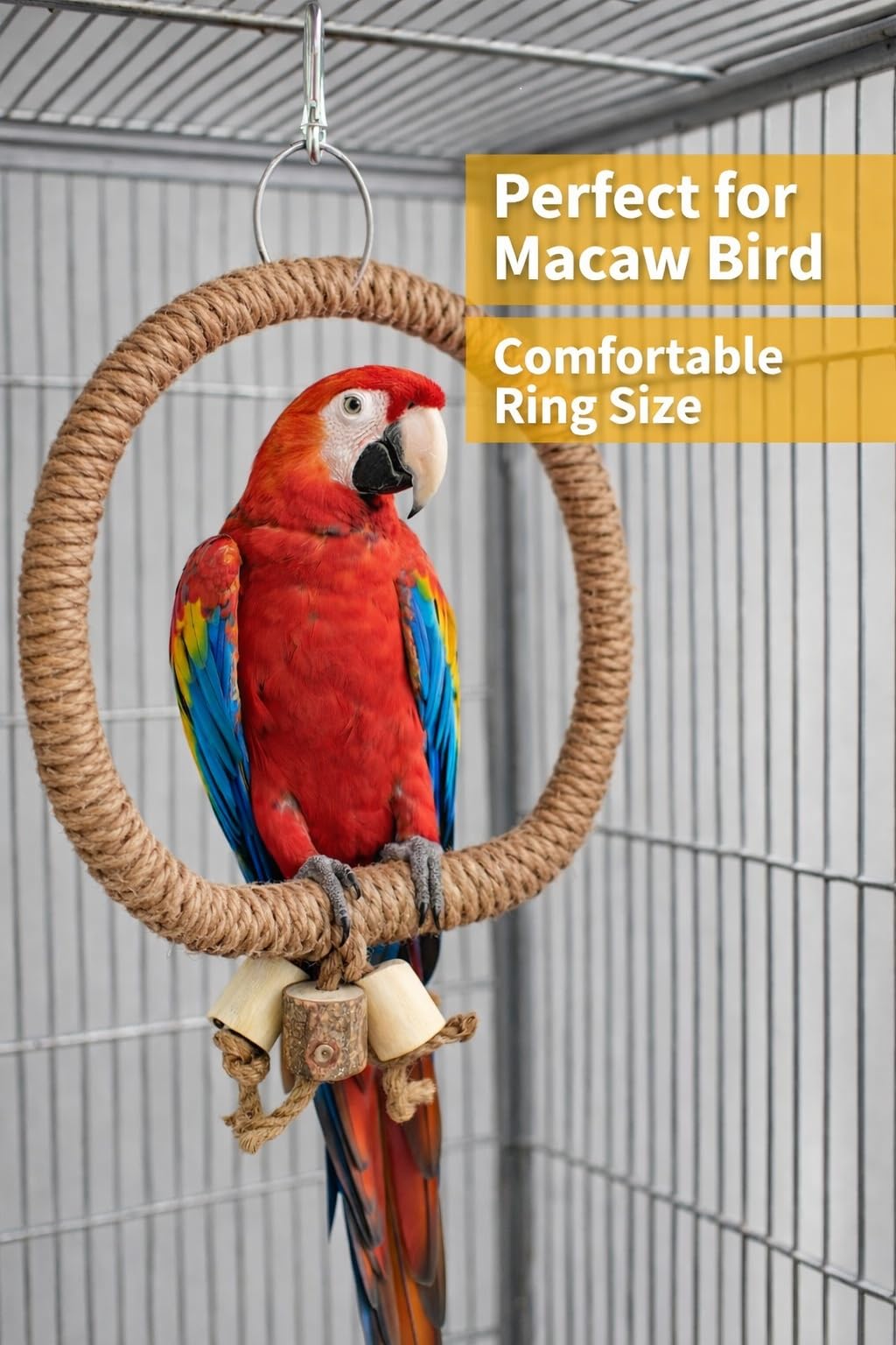 KSK Bird Swing for Parrots – Natural Jute Rope Circle Swing Toy | Heavy Duty Hanging Ring Perch | Bird Swing Toy for Cage | Medium Large Birds (African Grey, Amazon, Cockatoo, Macaw) 1