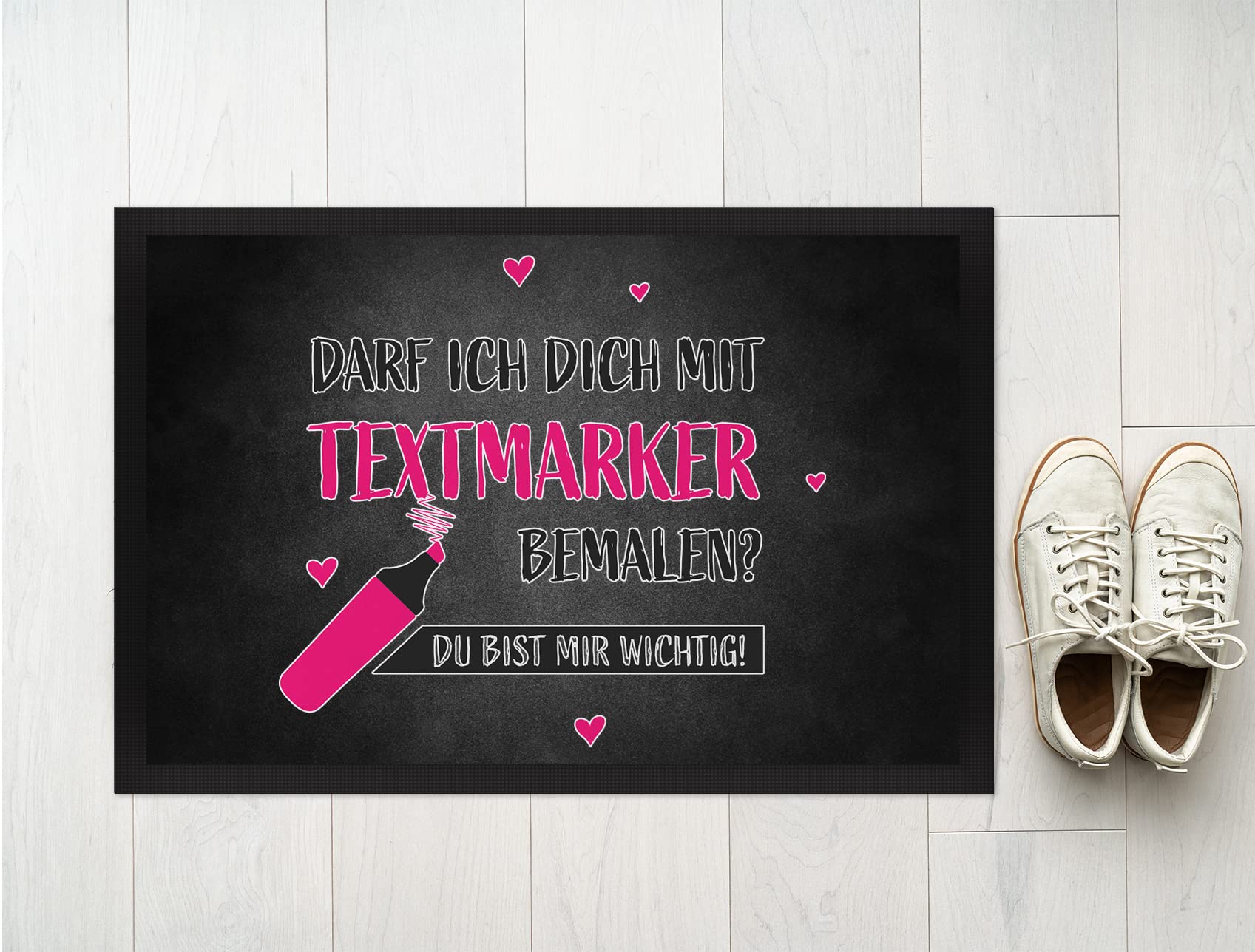 JUNIWORDS Fußmatte, Darf ich Dich mit Textmarker bemalen? Du bist Mir wichtig!, 90 x 60 cm, mit Gummirand (1008834)
