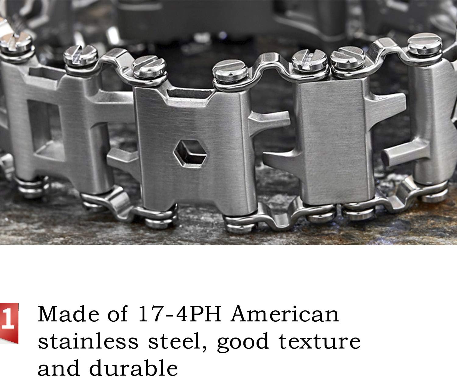 Stainless Tool Bracelet for Men Compatible for LEATHERMAN TREAD and Watch Band 29 in 1 Survival Hiking Camping Travel Friendly Multitools Wearable Bracelet