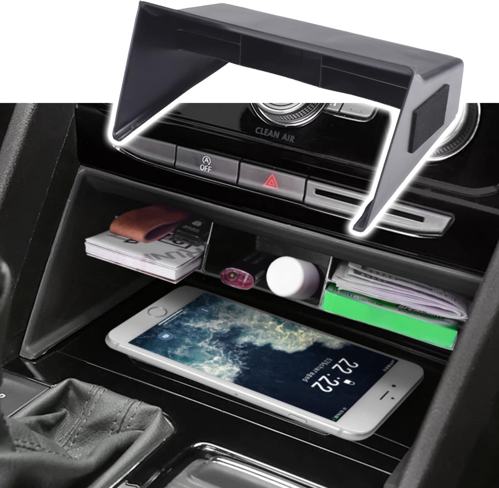 RUNROAD Atlas Center Console Organizer Compatible with VW Atlas and Cross Sport 2018-2023 Accessories, Middle Console Organizer Insert Secondary Storage Tray Coin Holder ABS Armrest Box, Not For 2024+