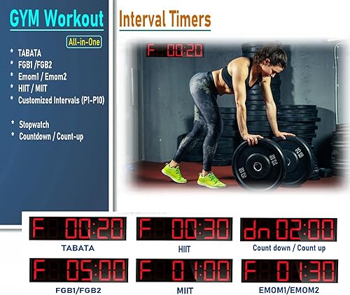Miniatura 5 de Reloj temporizador de gimnasio en casa extra grande de 26 pulgadas, temporizador de intervalo de entrenamiento programable, reloj de pared digital,