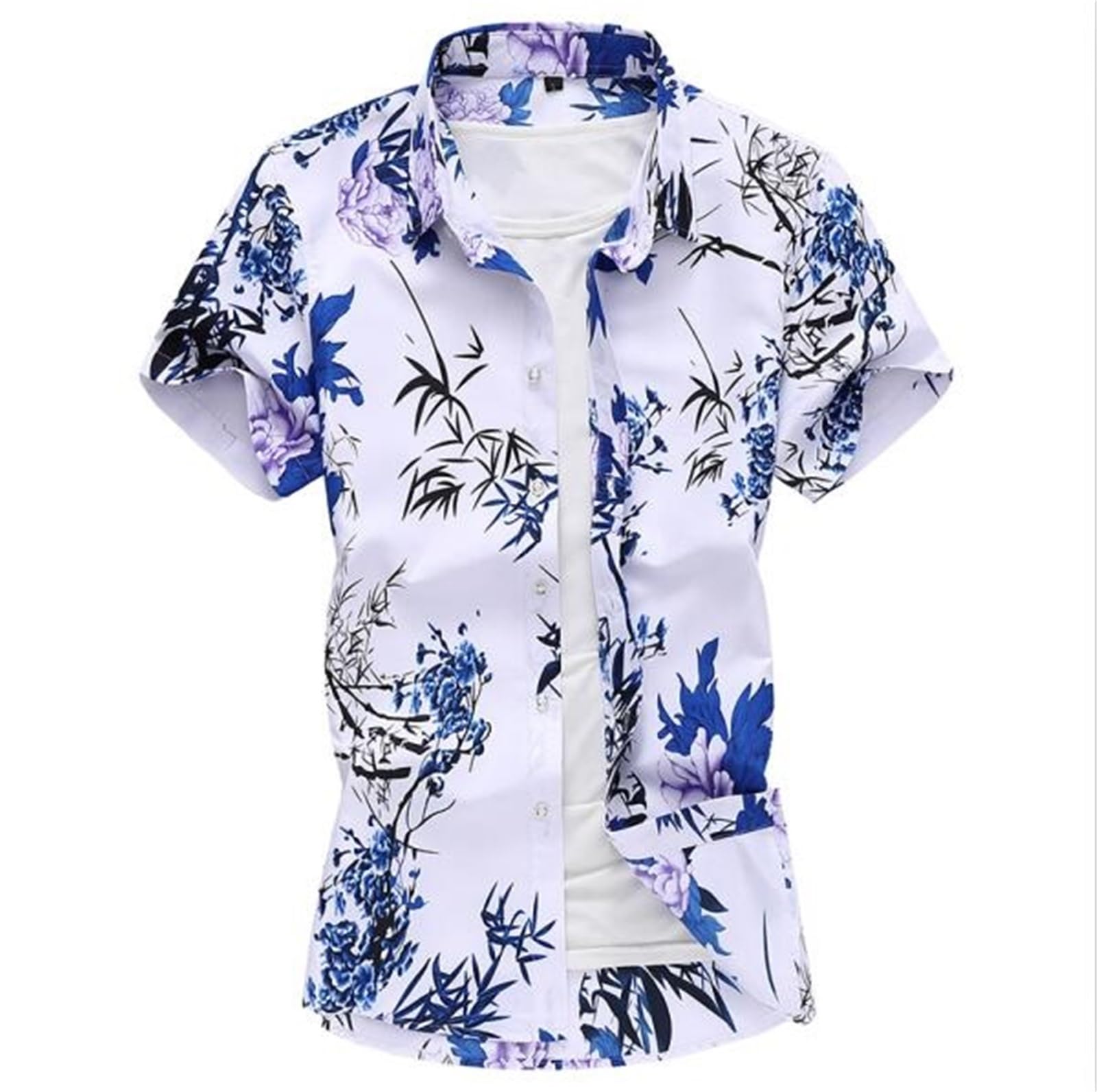 Chemise en pur coton imprimé grandes roses haut de gamme pour homme moderne