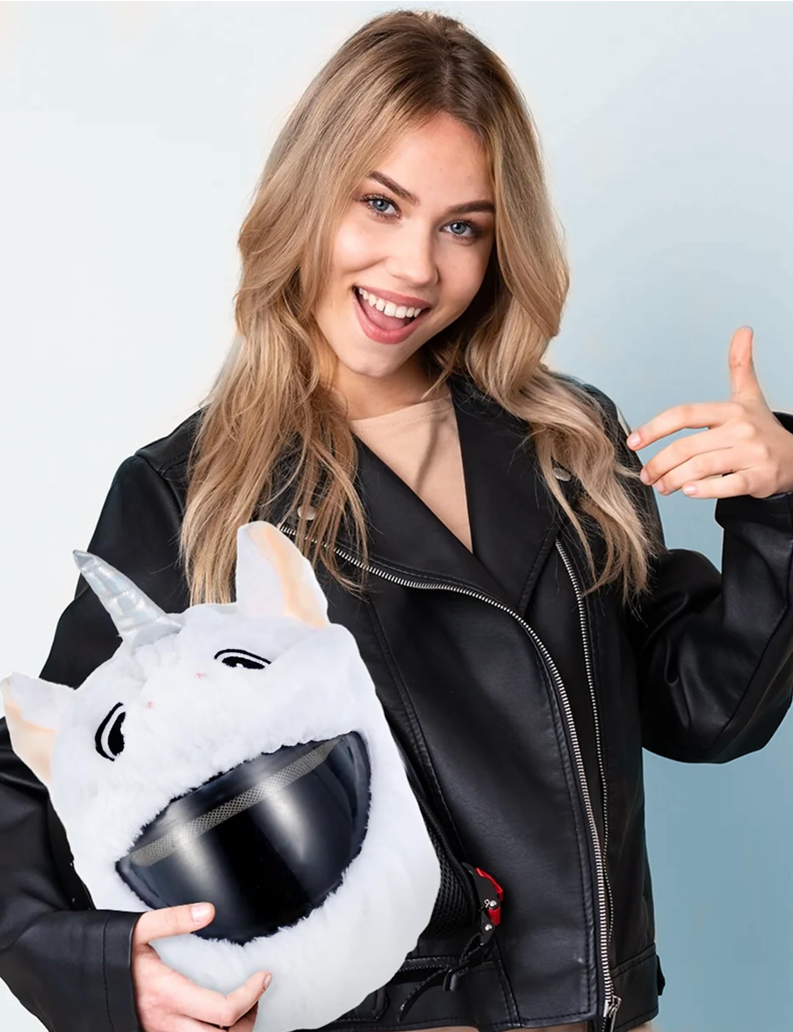 Housse de casque de moto en peluche licorne pour hommes et femmes, motif licorne, blanc