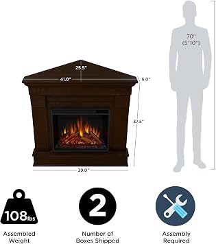 Real Flame Chateau 41 Corner Electric Fireplace with Mantel for Living Room or Bedroom, Replaceable Fireplace Insert Heater, Realistic Log and Flame Effect, Remote Control, Timer.