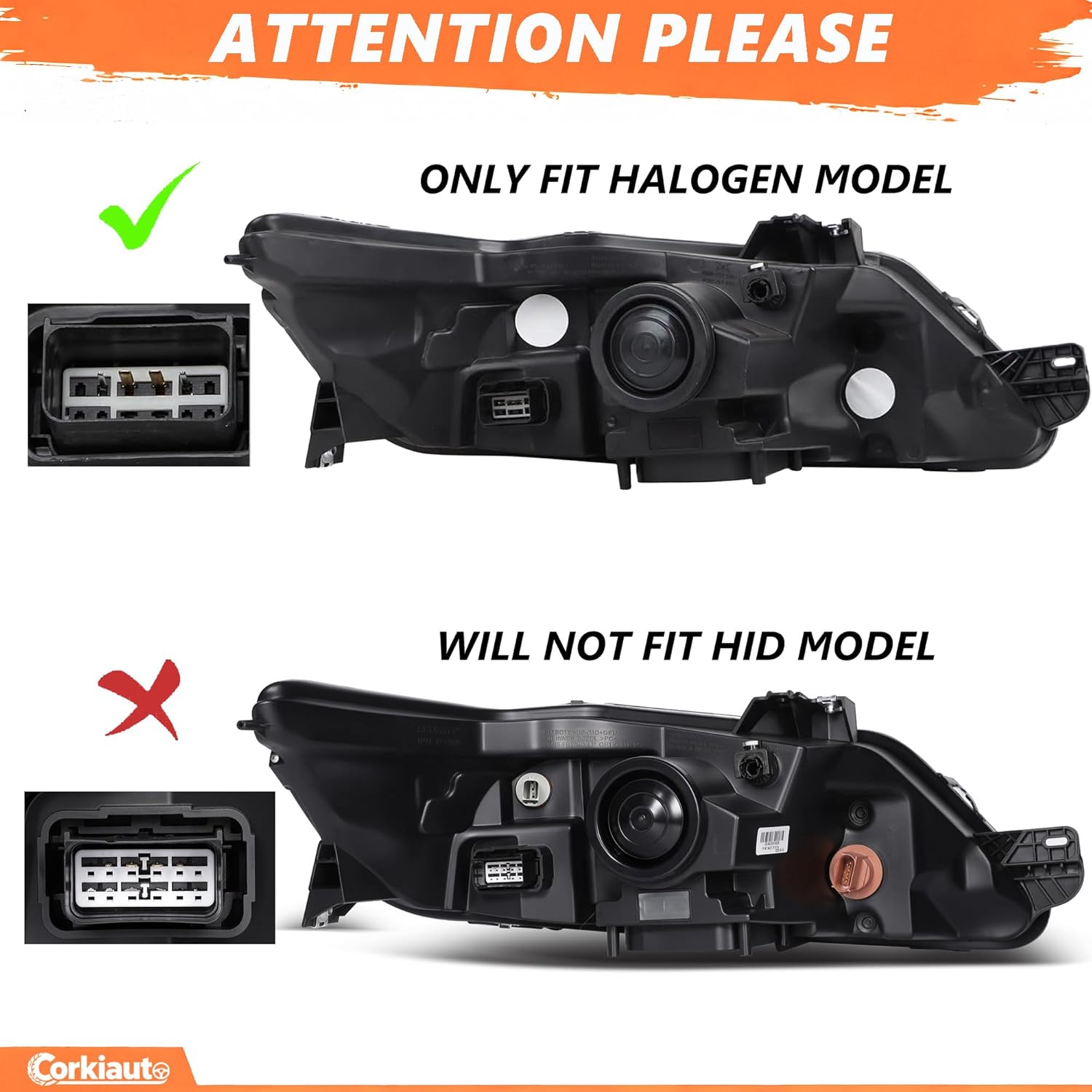 Headlights Headlamp Assembly Compatible with 2010 2011 2012 Ford Taurus Halogen Head Light Driver & Passenger Side, Black Housing Amber Side