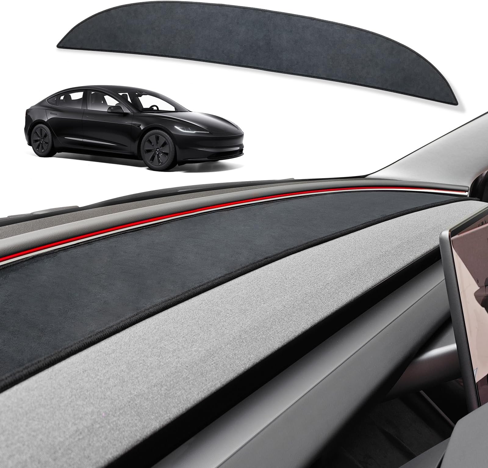 BestEvMod for Tesla Refreshed Model 3 Highland Dashboard Cover Mat Accessories, Dash Pad Dash Mat Cover Sunshade No Glare Compatible with 2024 Refreshed Tesla Model 3 Highland Accessories (Flannel)