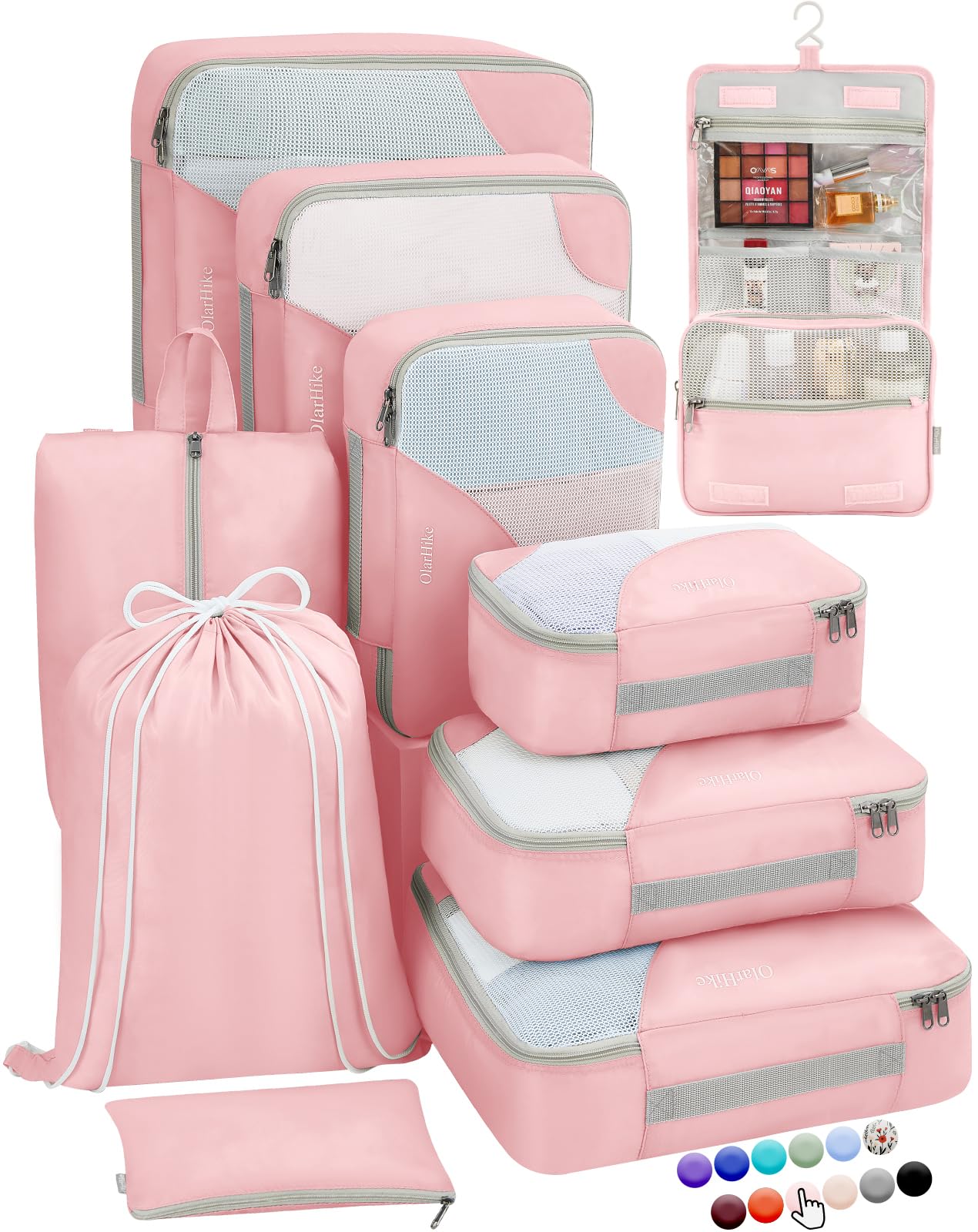 ALL INCLUDED 10 Set Durable Packing Cubes for Suitcases,OlarHike Essentials for Travel, UPGRADED Anti-Tear Stitching, NEW Improved Luggage Packing Organizers for Travel Accessories (Pink)