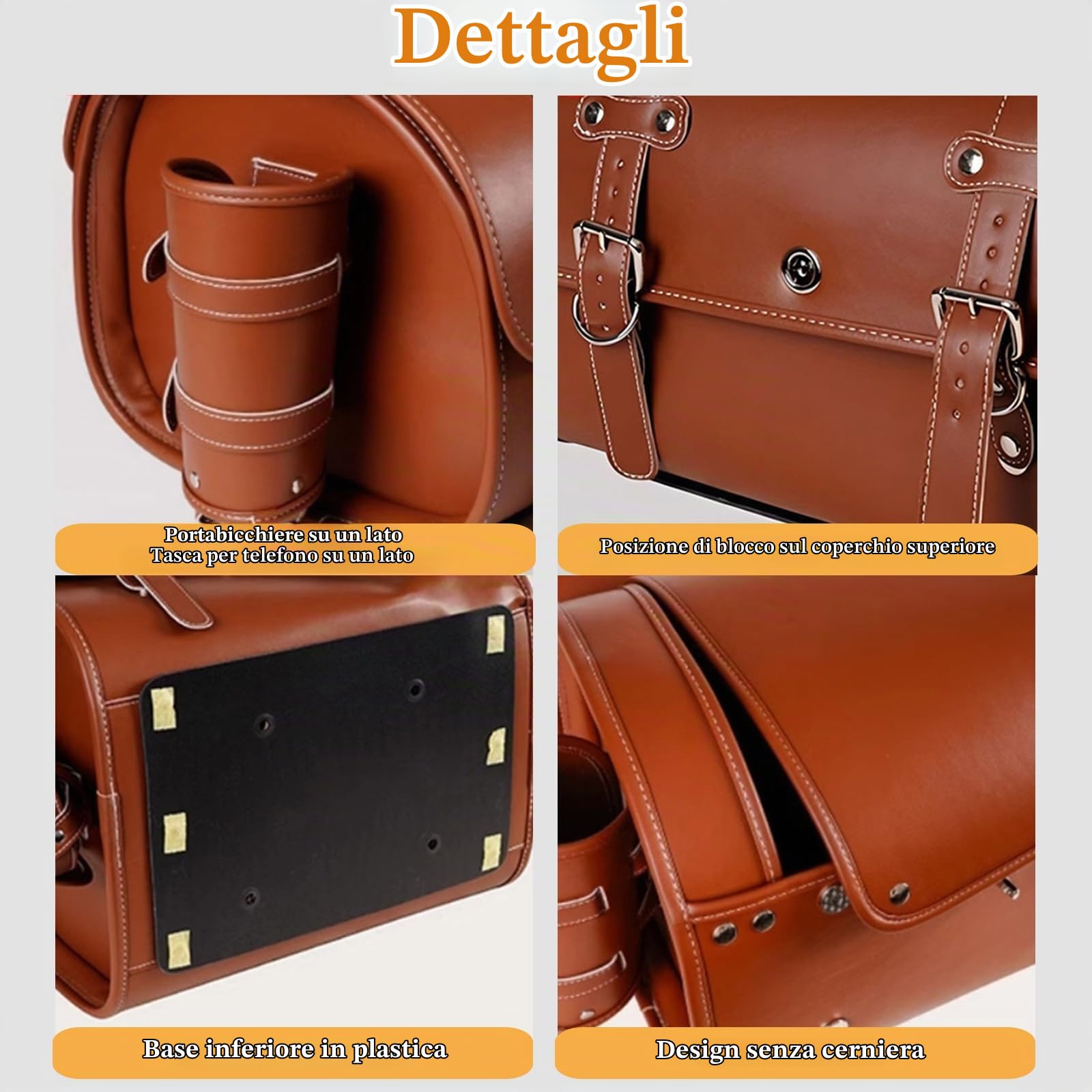 Moto Baule Posteriore per Vespa GTS GTV 250 300, Bauletto Impermeabile, Borse in Pelle Strumenti, Borsa da Sella, B Light Brown